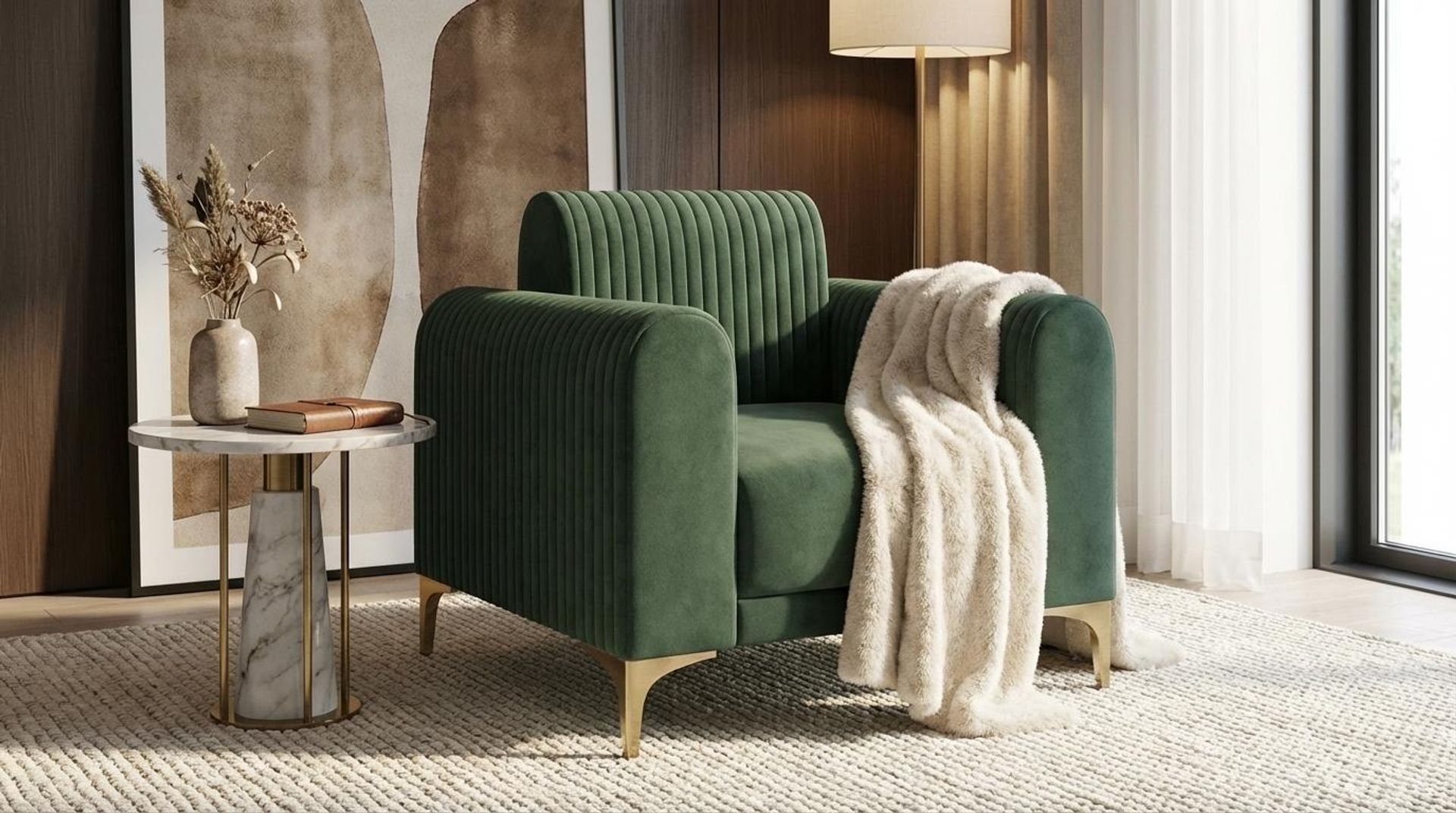 Hayden Home Premium Paris 1 Seater Sofa, PVD Brushed Gold Leg, Premium Powder Green Upholstery