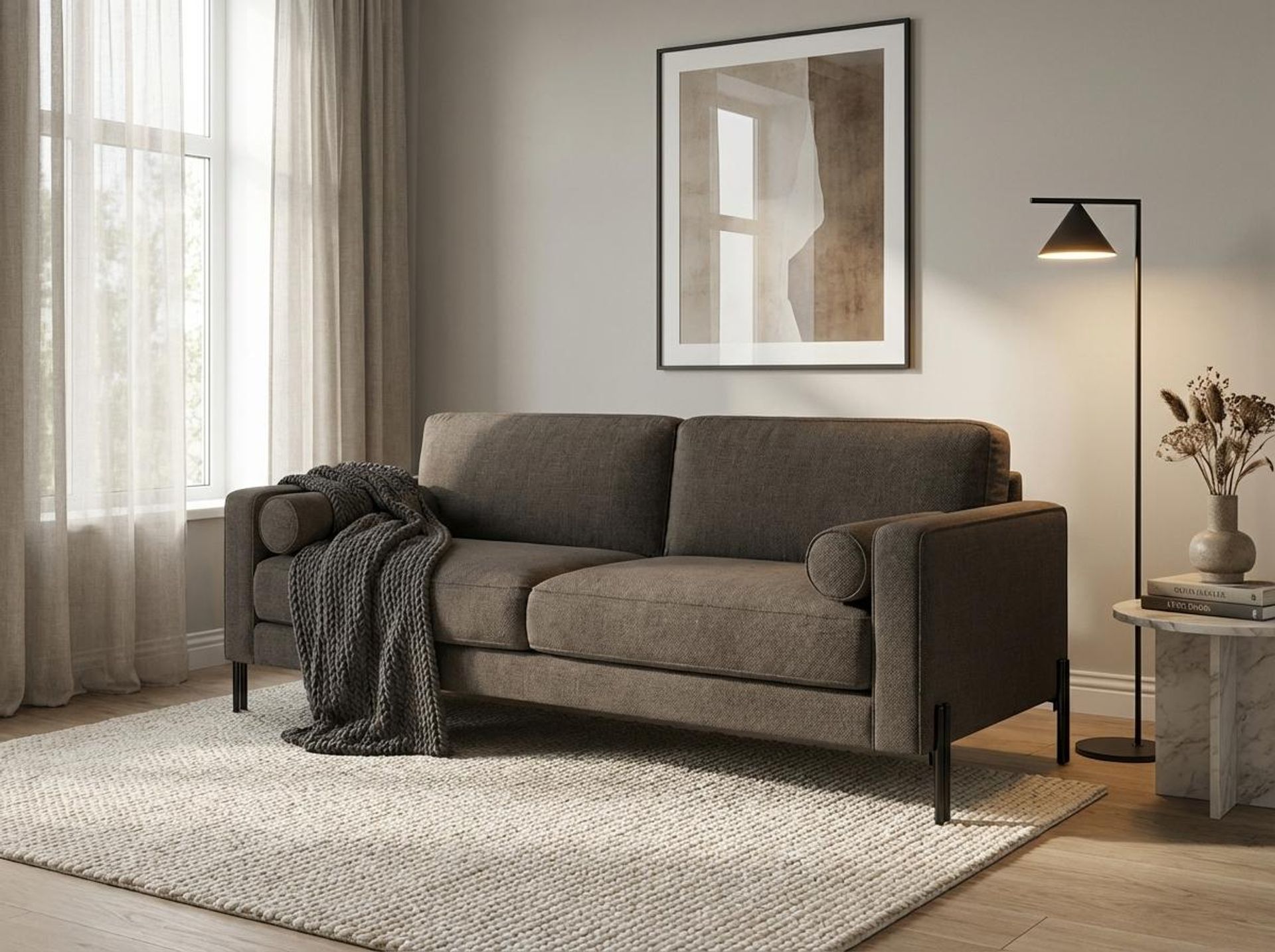 Hayden Home Premium Rio 3 Seater Sofa, Matt Black Leg, Essential Chestnut Brown Upholstery