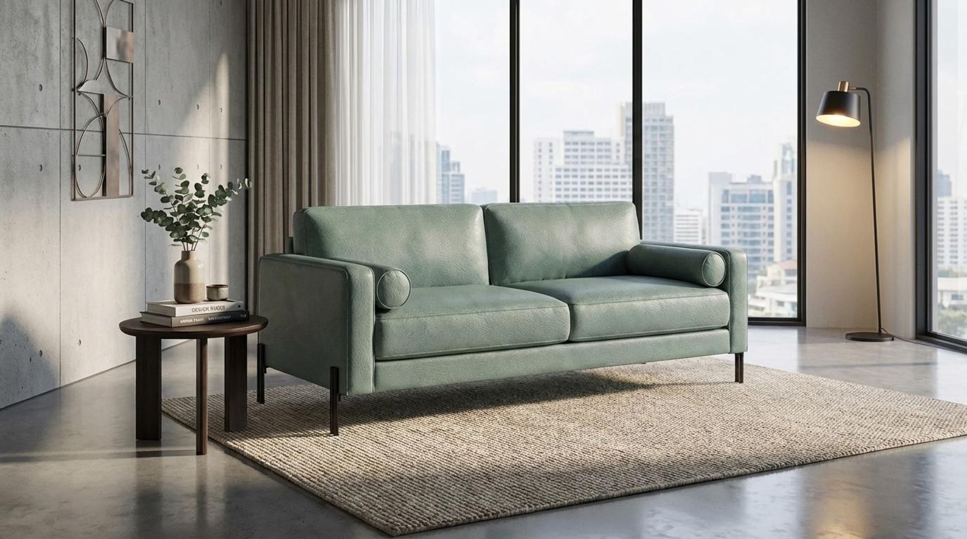 Hayden Home Premium Rio 3 Seater Sofa, Matt Black Leg, Premium Mint Green Upholstery