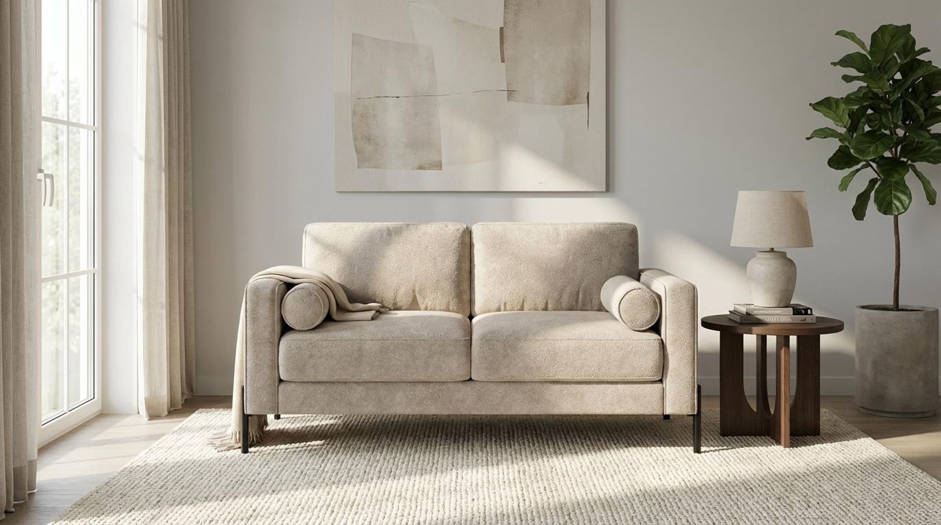 Hayden Home Premium Rio 2 Seater Sofa, Matt Black Leg, Essential Bone Upholstery