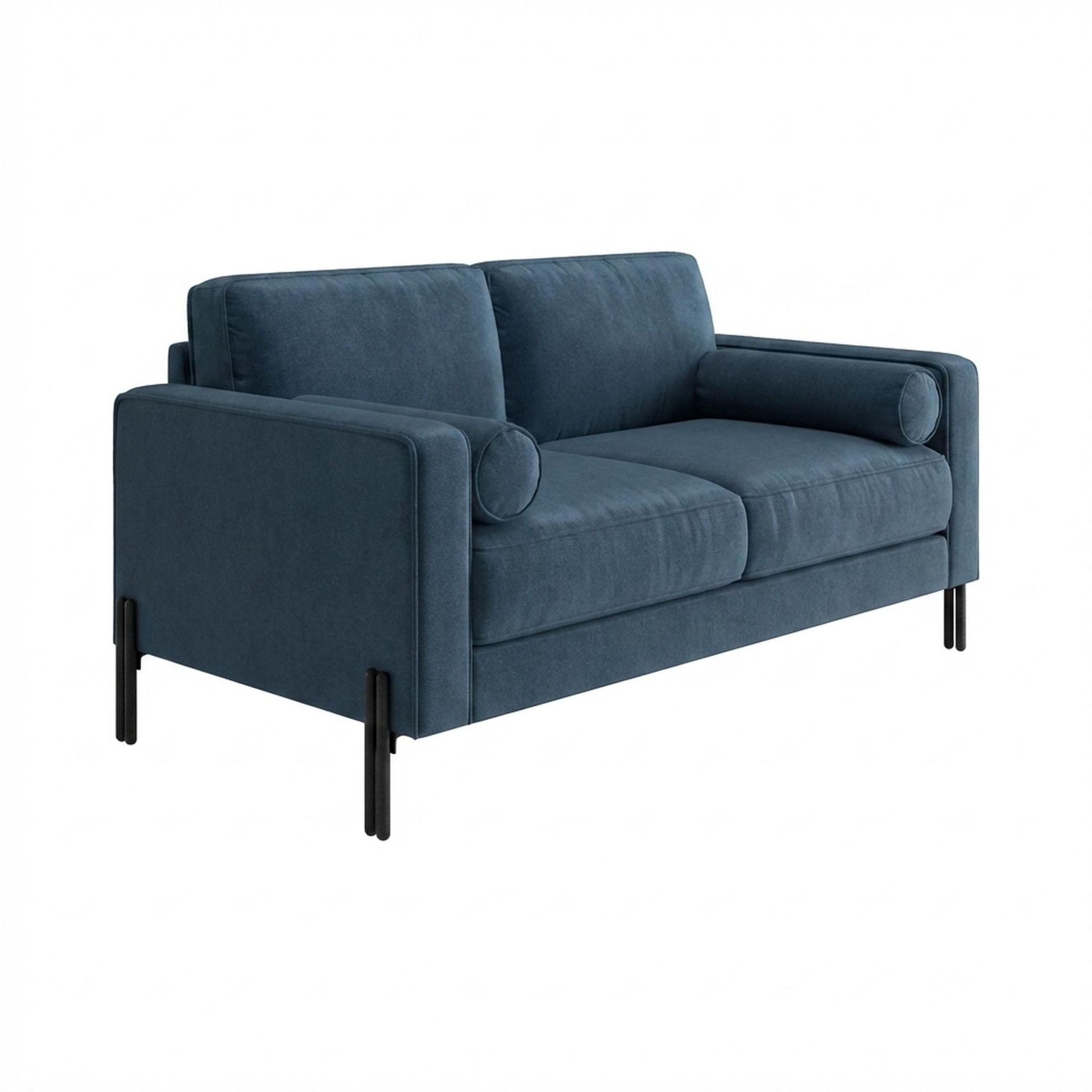 Hayden Home Premium Rio 2 Seater Sofa, Matt Black Leg, Essential Aegean Blue Upholstery