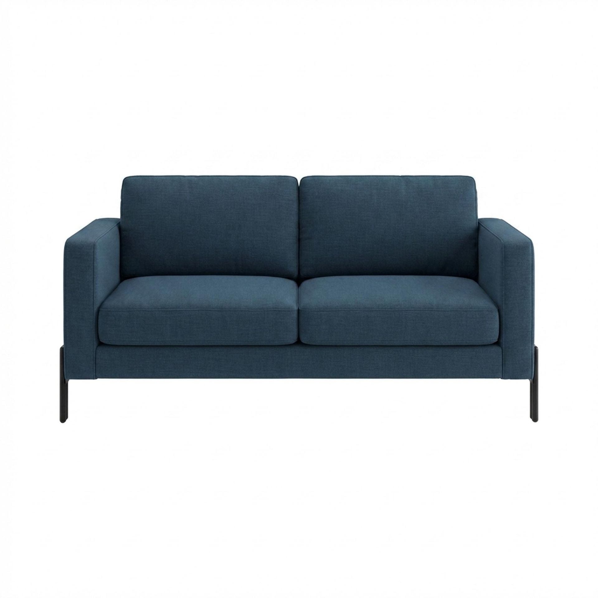 Hayden Home Premium Rio 2 Seater Sofa, Matt Black Leg, Essential Aegean Blue Upholstery