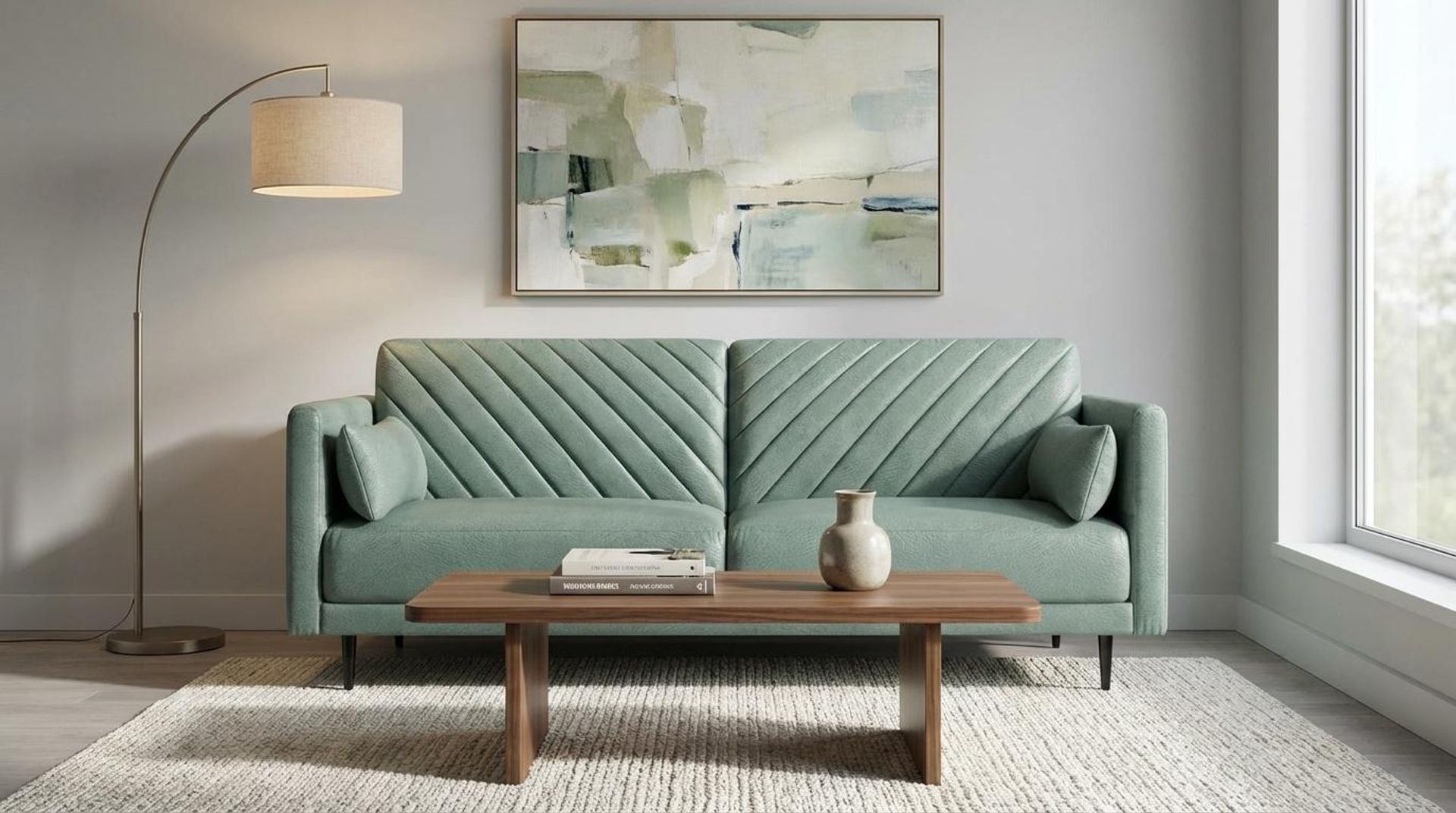Hayden Home Premium Singapore 3 Seater Sofa, Matt Black Leg, Premium Mint Green Upholstery