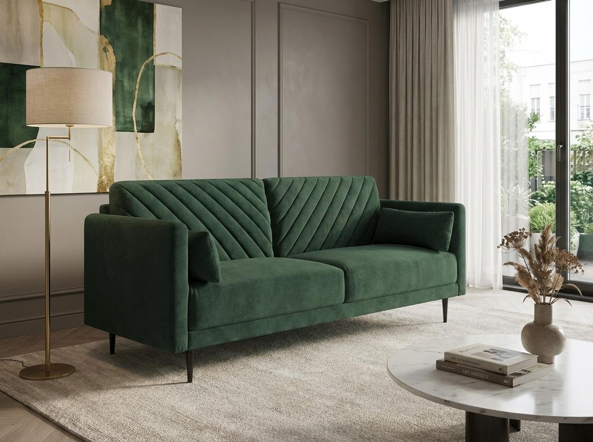 Hayden Home Premium Singapore 3 Seater Sofa, Matt Black Leg, Premium Powder Green Upholstery