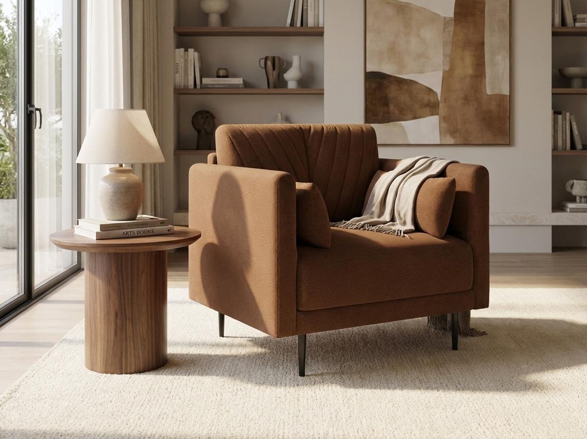 Hayden Home Premium Singapore 1 Seater Sofa, Matt Black Leg, Premium Rust Orange Upholstery