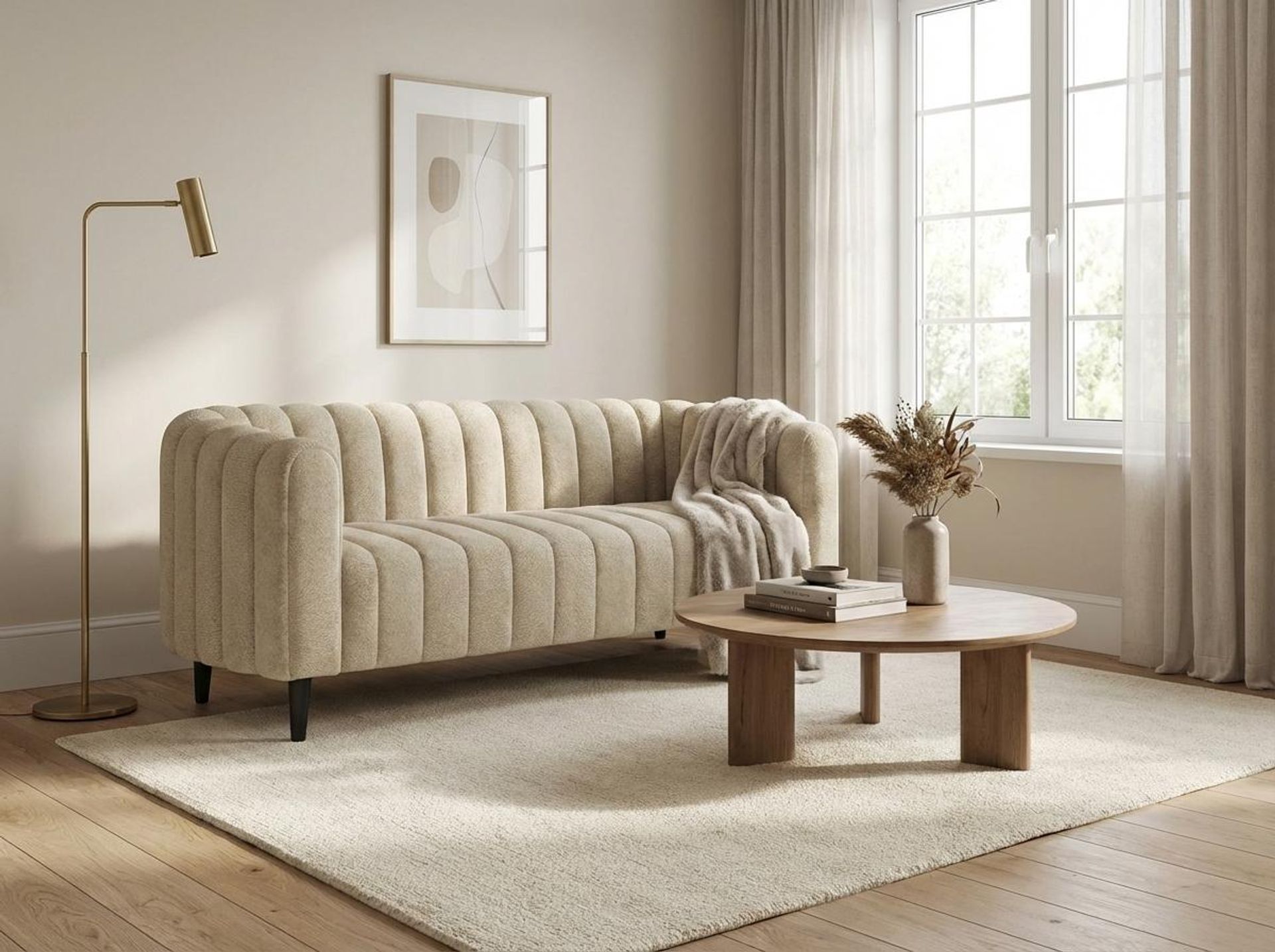 Hayden Home Premium Sydney 3 Seater Sofa, Matt Black Leg, Essential Sand Upholstery