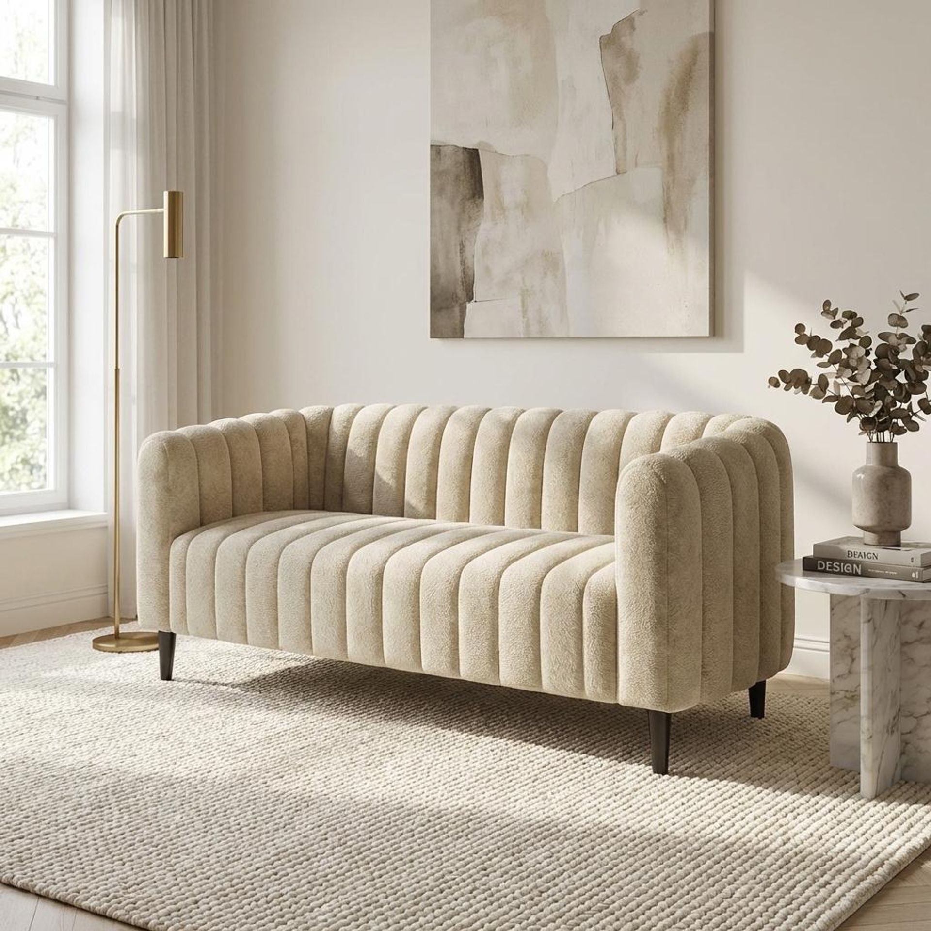 Hayden Home Premium Sydney 3 Seater Sofa, Matt Black Leg, Essential Sand Upholstery