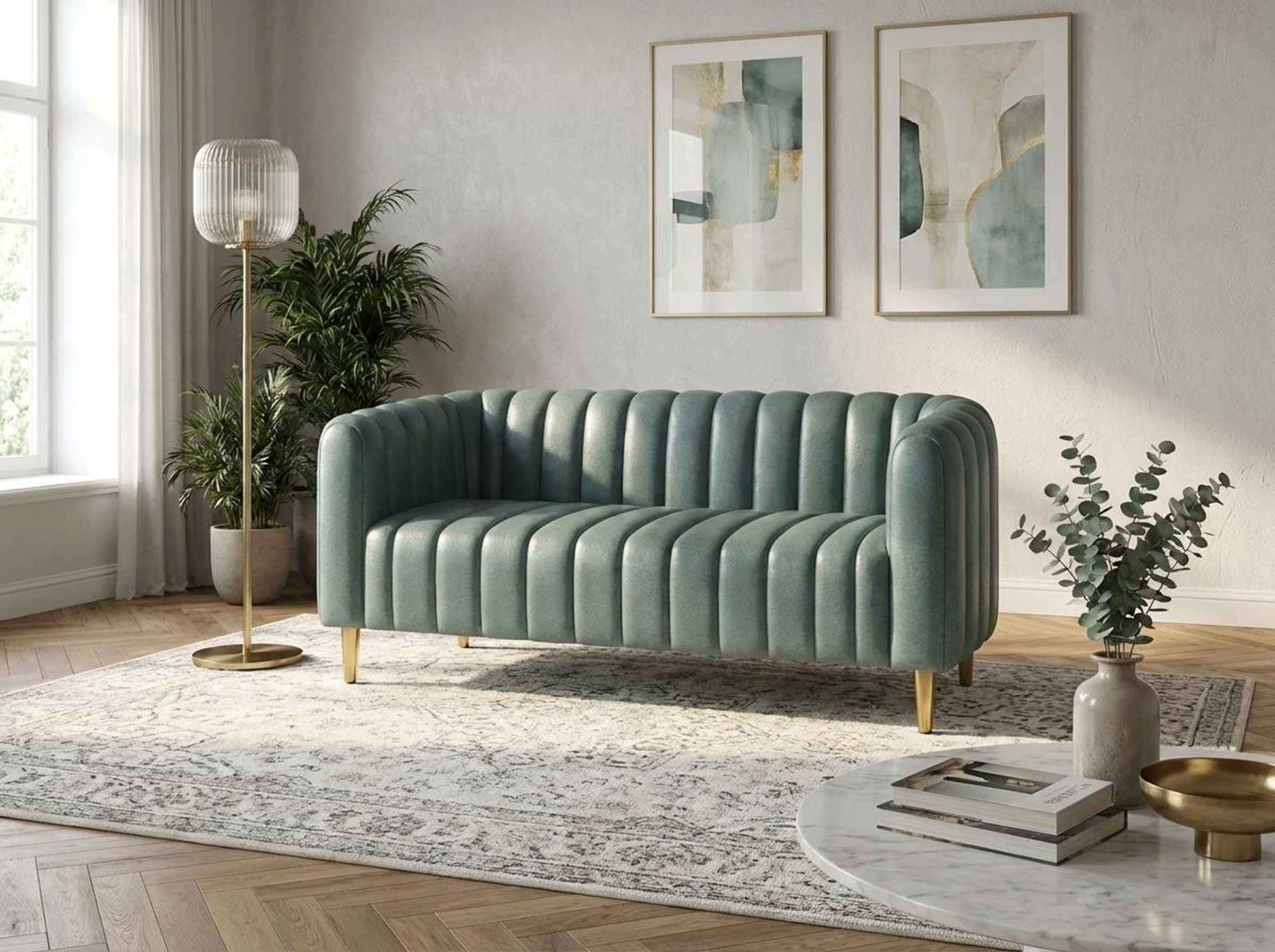 Hayden Home Premium Sydney 3 Seater Sofa, PVD Brushed Gold Leg, Premium Mint Green Upholstery
