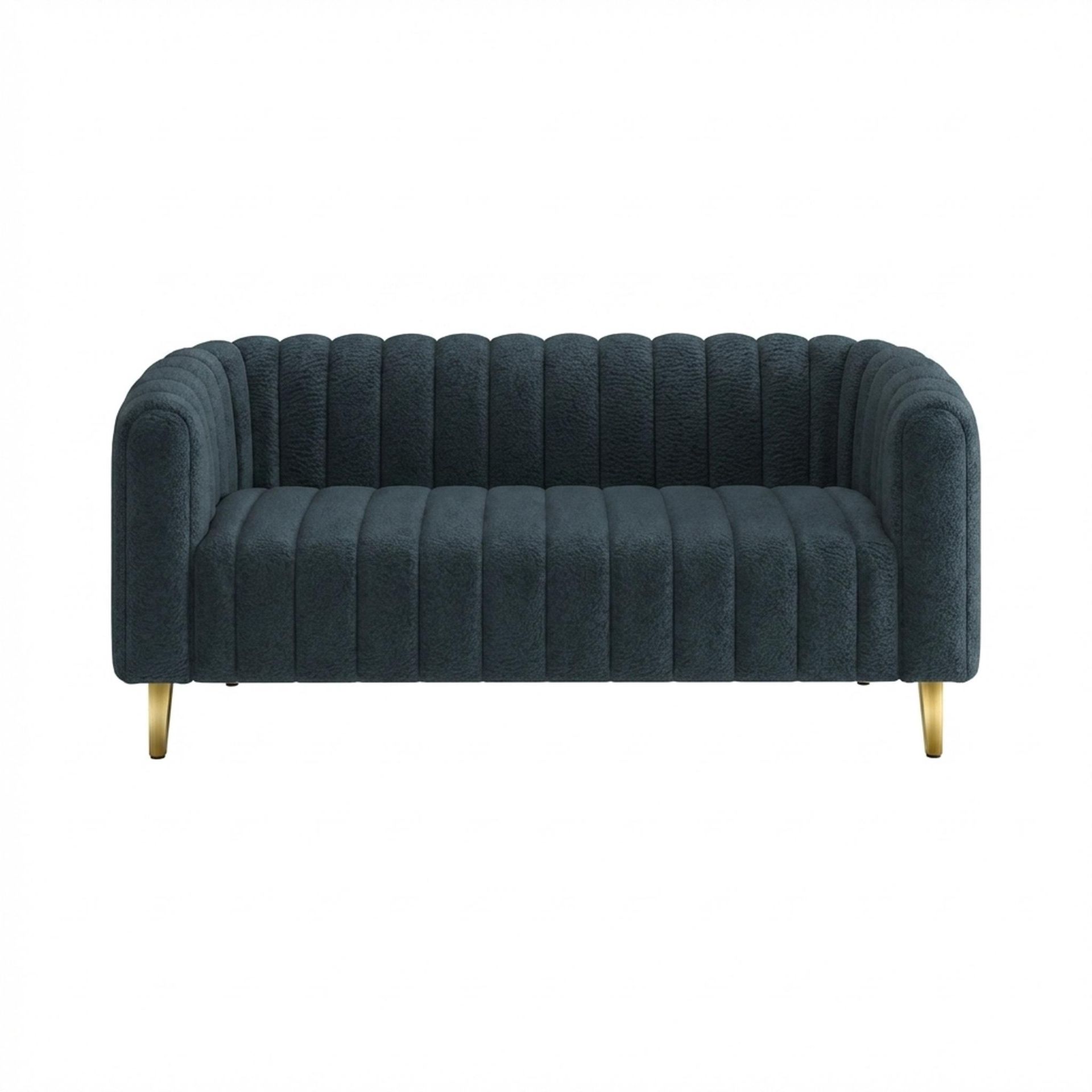 Hayden Home Premium Sydney 2 Seater Sofa, PVD Brushed Gold Leg, Essential Vintage Blue Upholstery