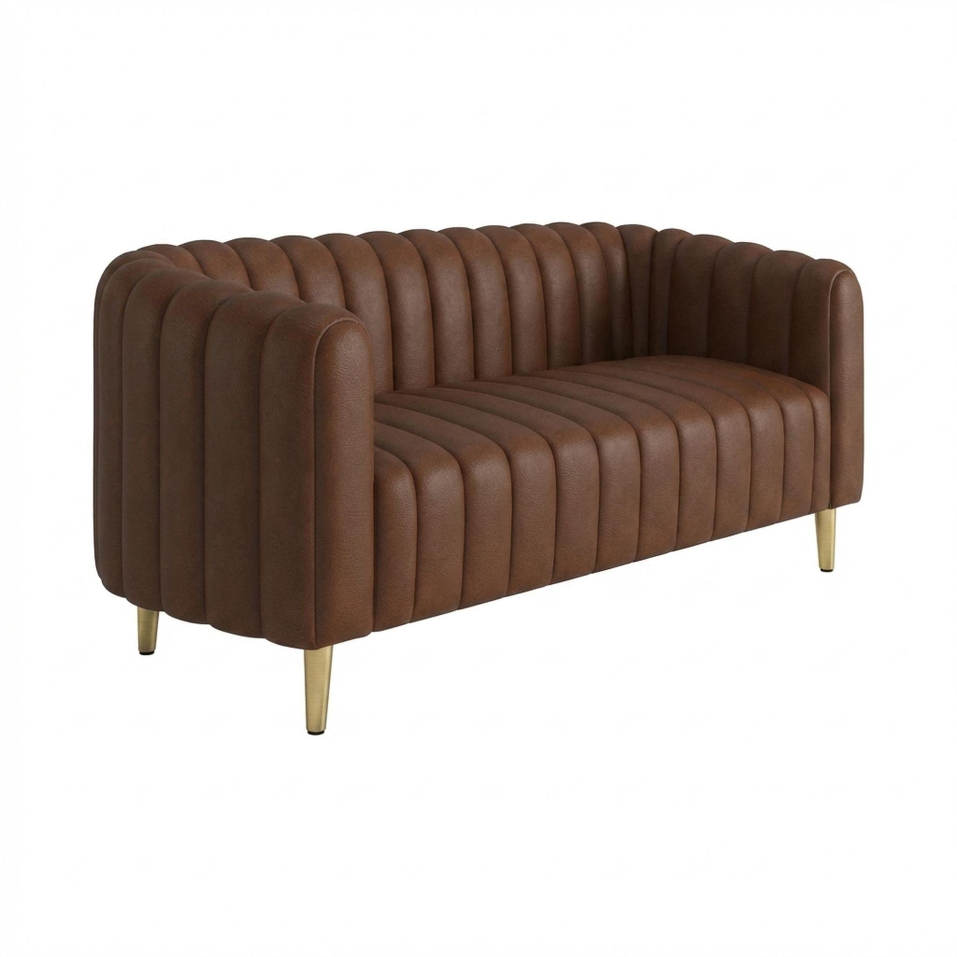 Hayden Home Premium Sydney 2 Seater Sofa, PVD Brushed Gold Leg, Premium Rust Orange Upholstery