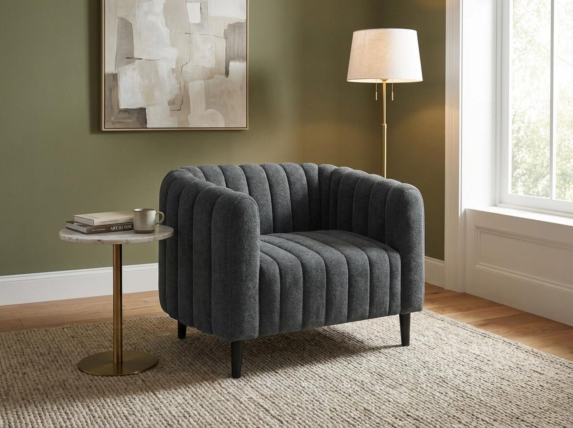 Hayden Home Premium Sydney 1 Seater Sofa, Matt Black Leg, Premium Fog Grey Upholstery