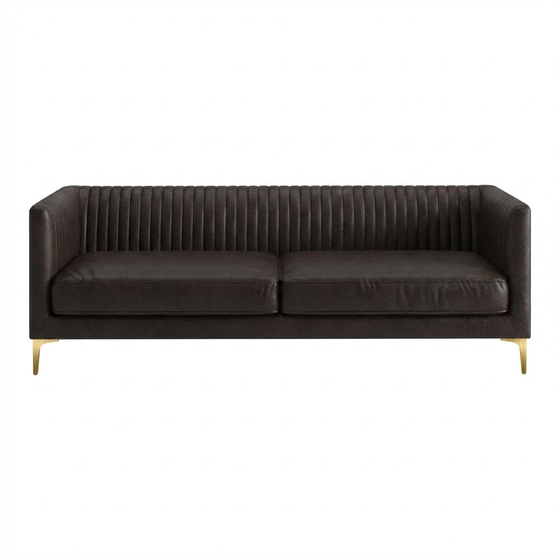 Hayden Home Premium Tokyo 3 Seater Sofa, PVD Brushed Gold Leg, Essential Beige Brown Upholstery