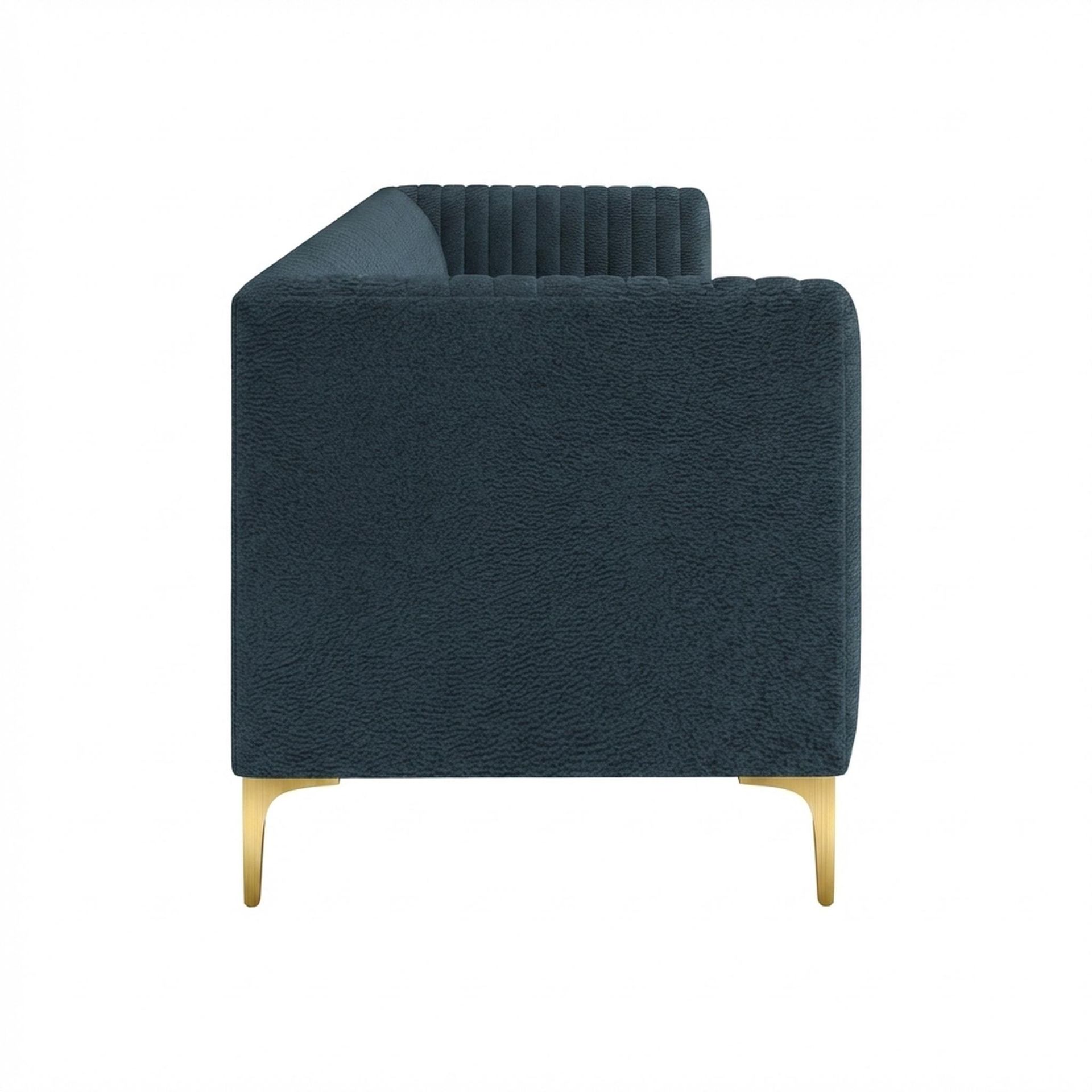 Hayden Home Premium Tokyo 3 Seater Sofa, PVD Brushed Gold Leg, Essential Vintage Blue Upholstery