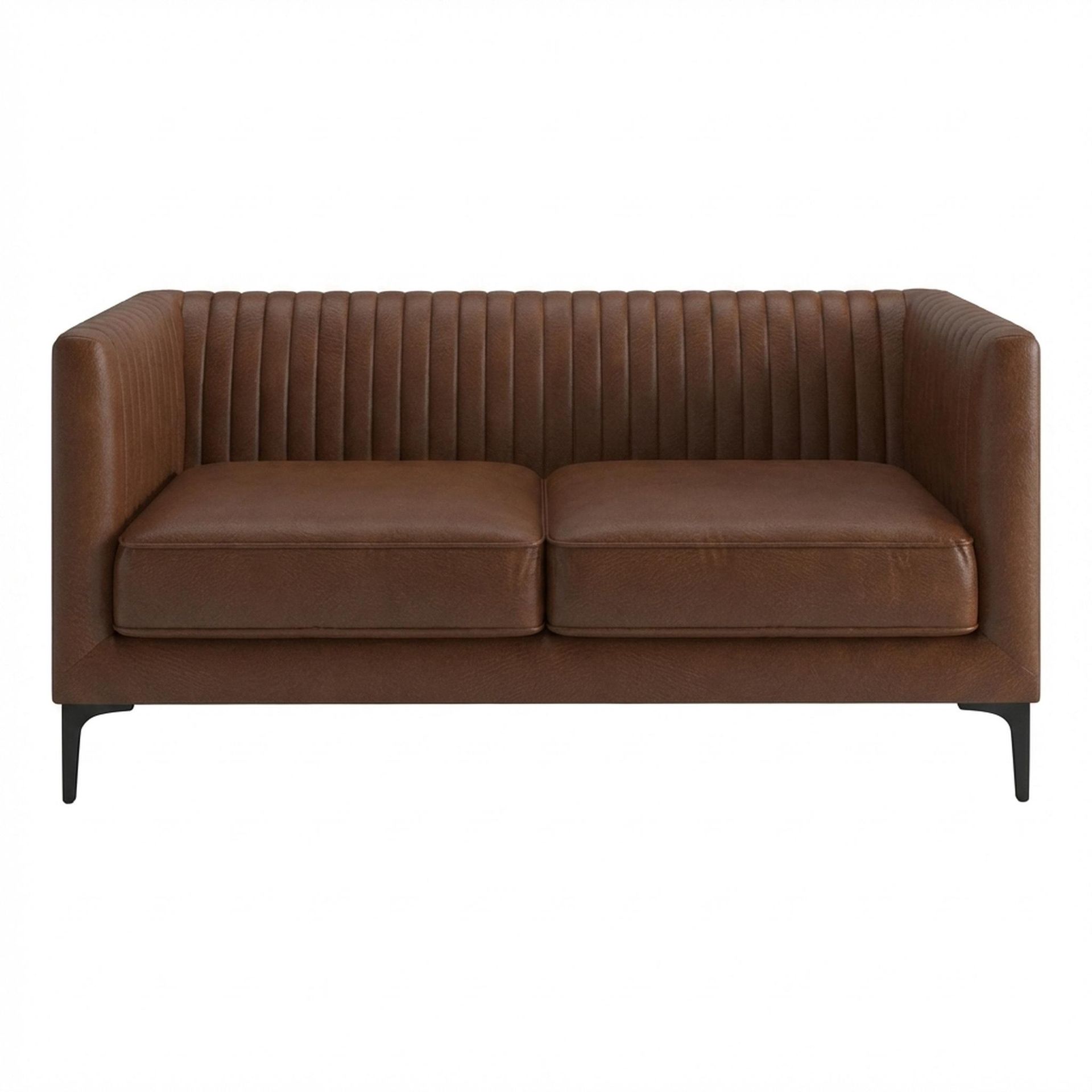 Hayden Home Premium Tokyo 2 Seater Sofa, Matt Black Leg, Premium Rust Orange Upholstery