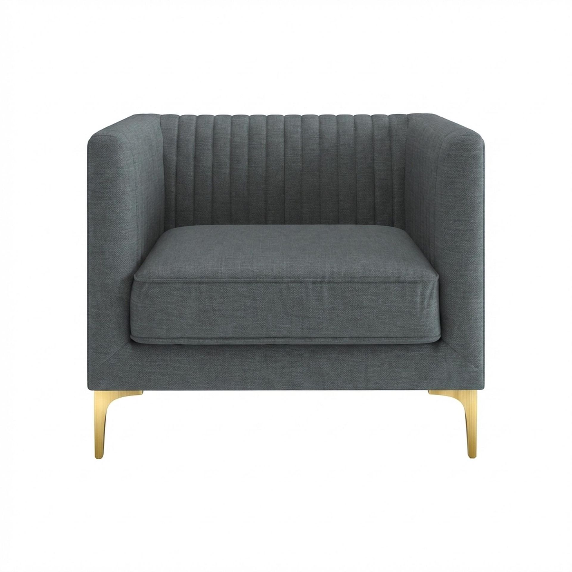 Hayden Home Premium Tokyo 1 Seater Sofa, PVD Brushed Gold Leg, Premium Steel Grey Upholstery