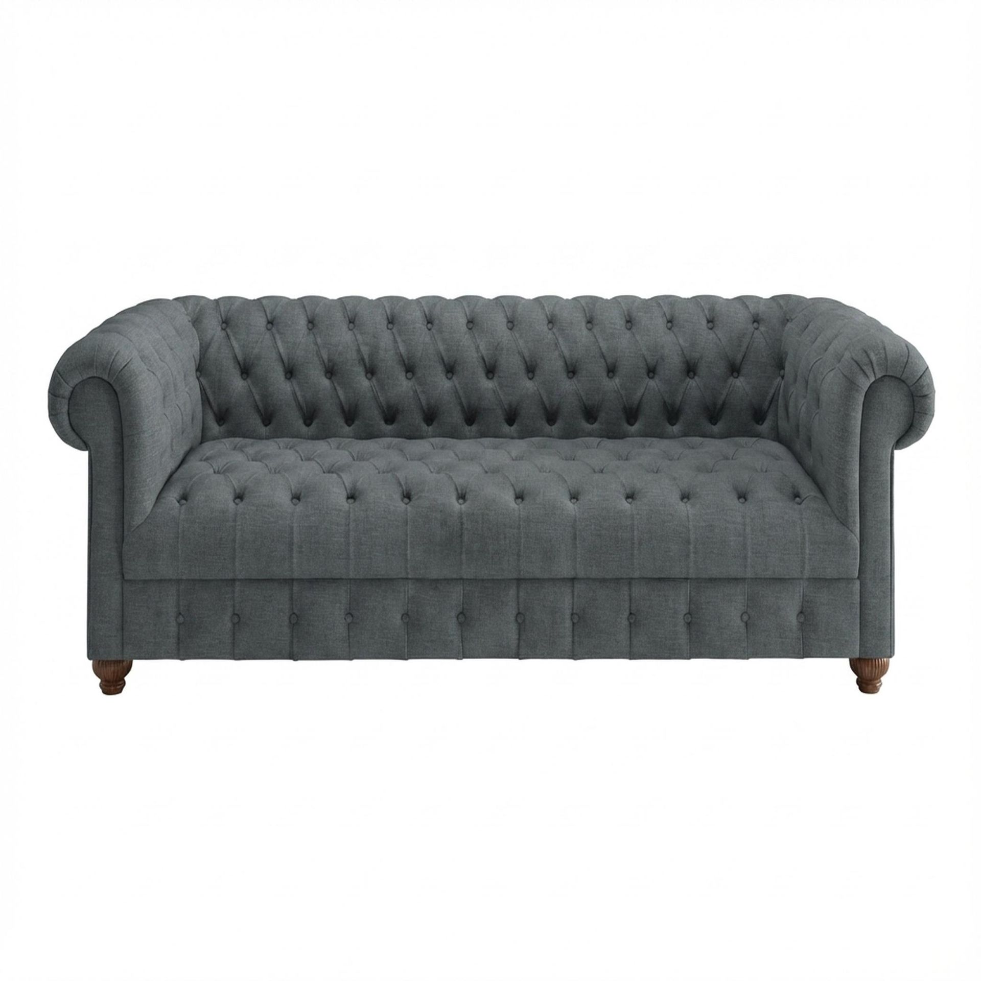 Hayden Home Premium Windsor 3 Seater Sofa, Warm Cedar Leg, Premium Steel Grey Upholstery