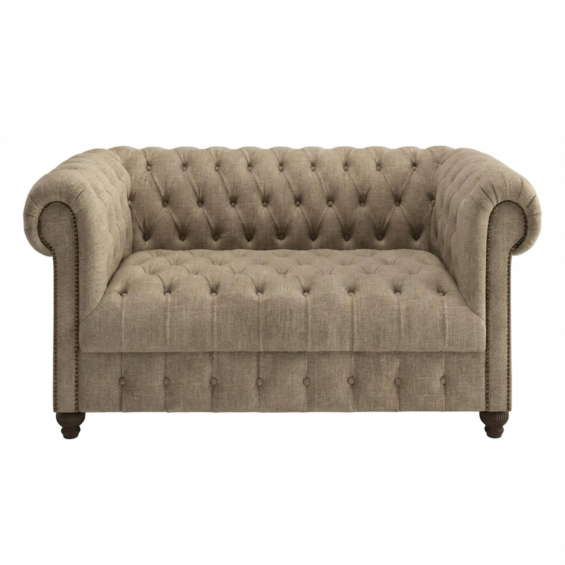 Hayden Home Premium Windsor 2 Seater Sofa, Coco Walnut Leg, Premium Dusky Biege Upholstery