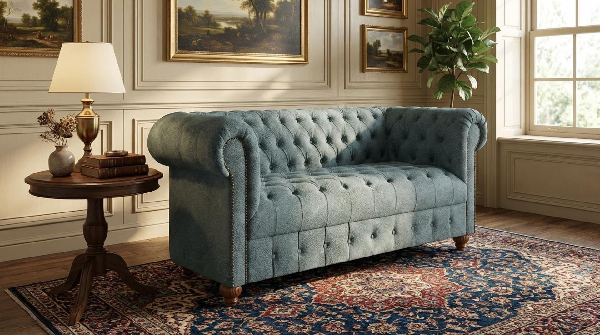 Hayden Home Premium Windsor 2 Seater Sofa, Warm Cedar Leg, Essential Teal Mist Upholstery