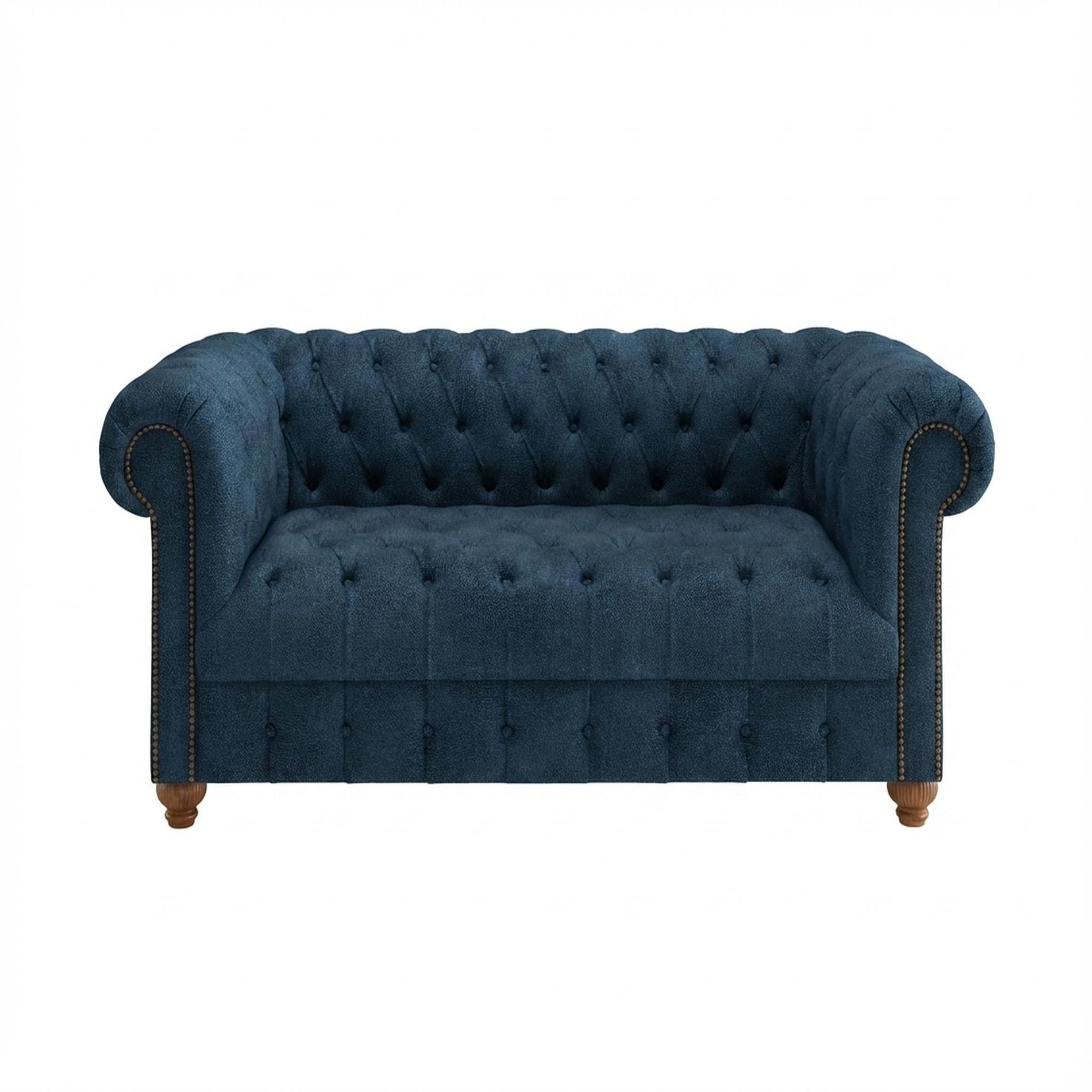 Hayden Home Premium Windsor 2 Seater Sofa, Warm Cedar Leg, Premium Steel Blue Upholstery