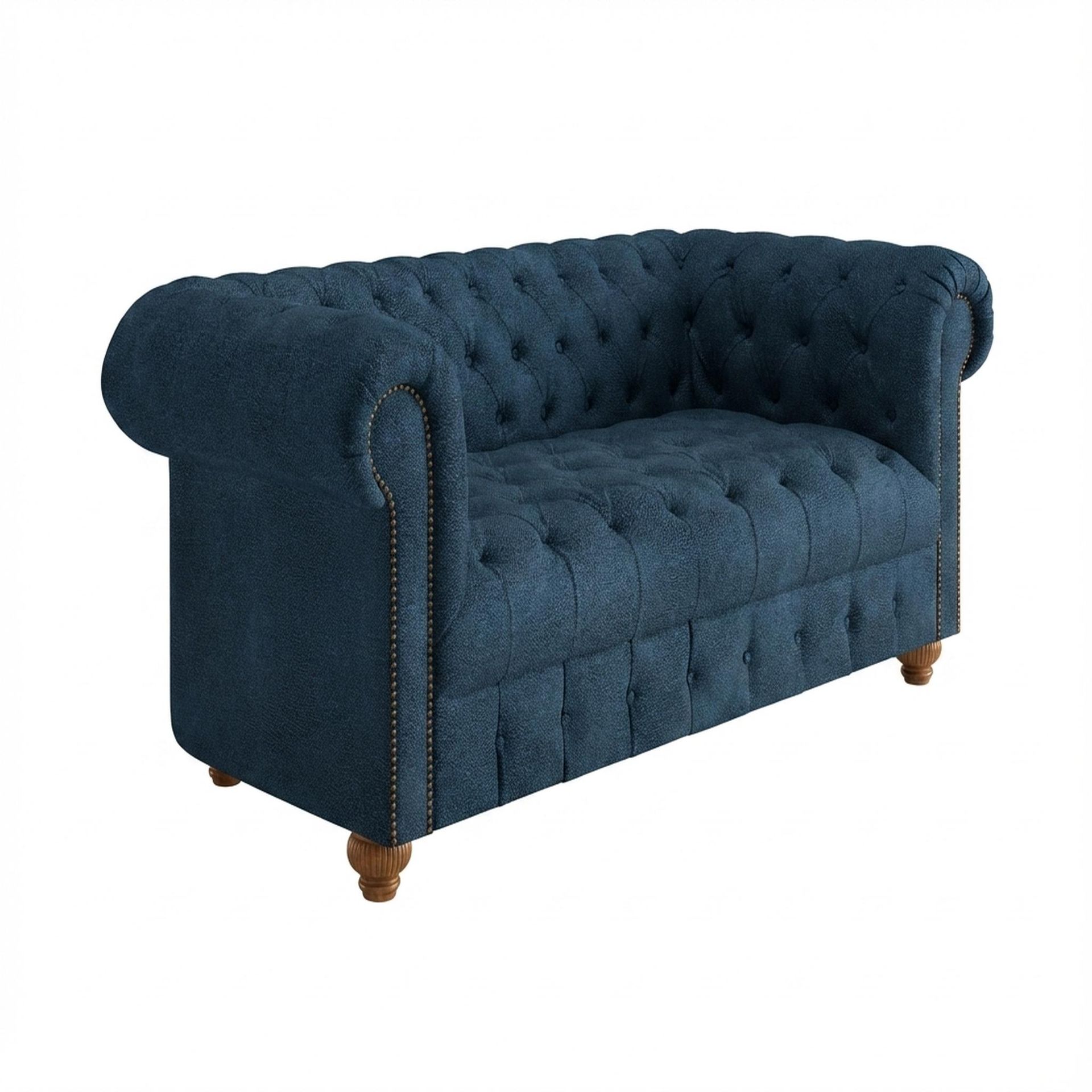 Hayden Home Premium Windsor 2 Seater Sofa, Warm Cedar Leg, Premium Steel Blue Upholstery