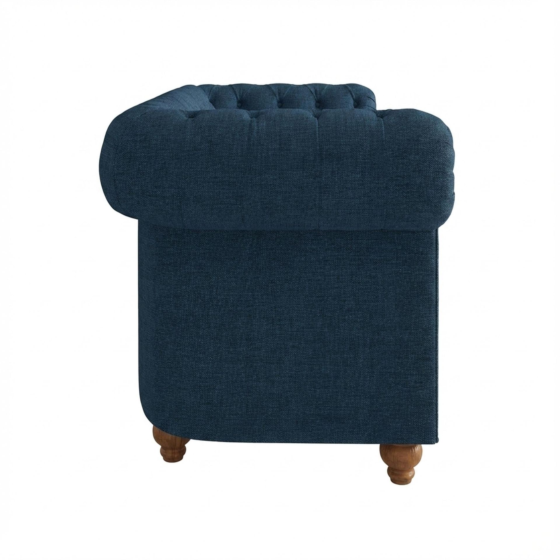 Hayden Home Premium Windsor 2 Seater Sofa, Warm Cedar Leg, Premium Steel Blue Upholstery