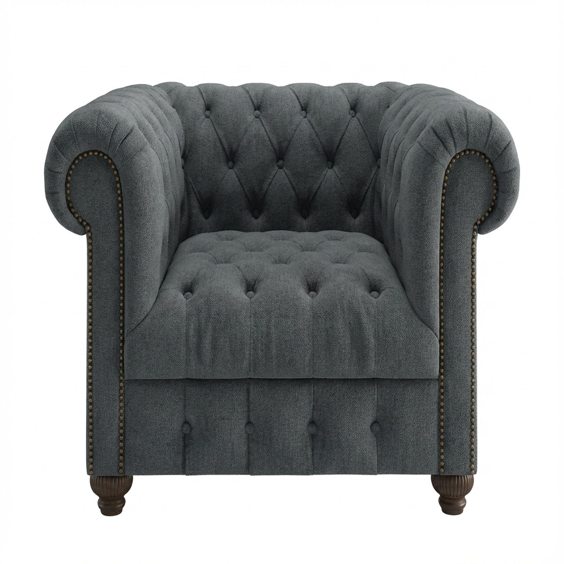 Hayden Home Premium Windsor 1 Seater Sofa, Coco Walnut Leg, Premium Fog Grey Upholstery