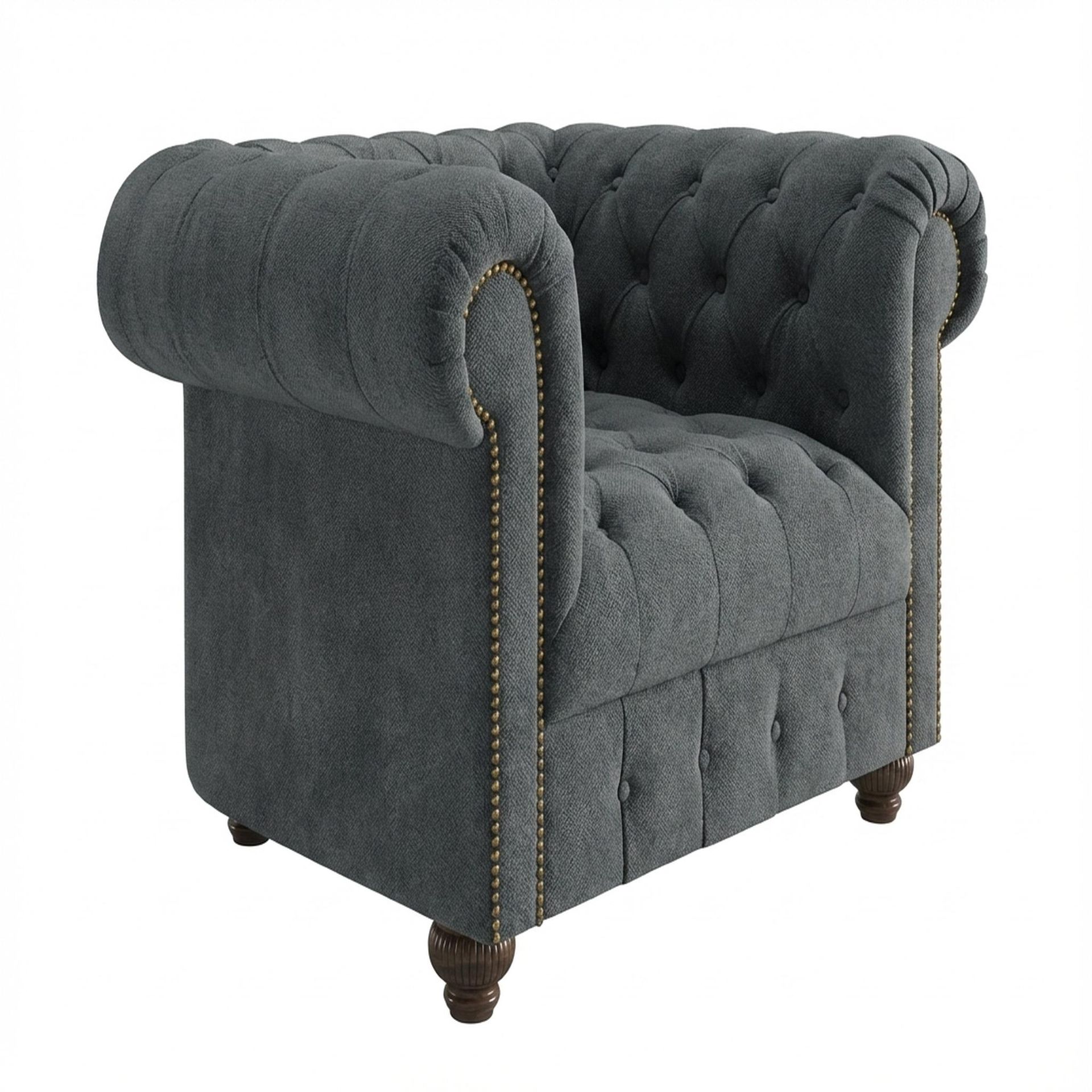 Hayden Home Premium Windsor 1 Seater Sofa, Coco Walnut Leg, Premium Fog Grey Upholstery
