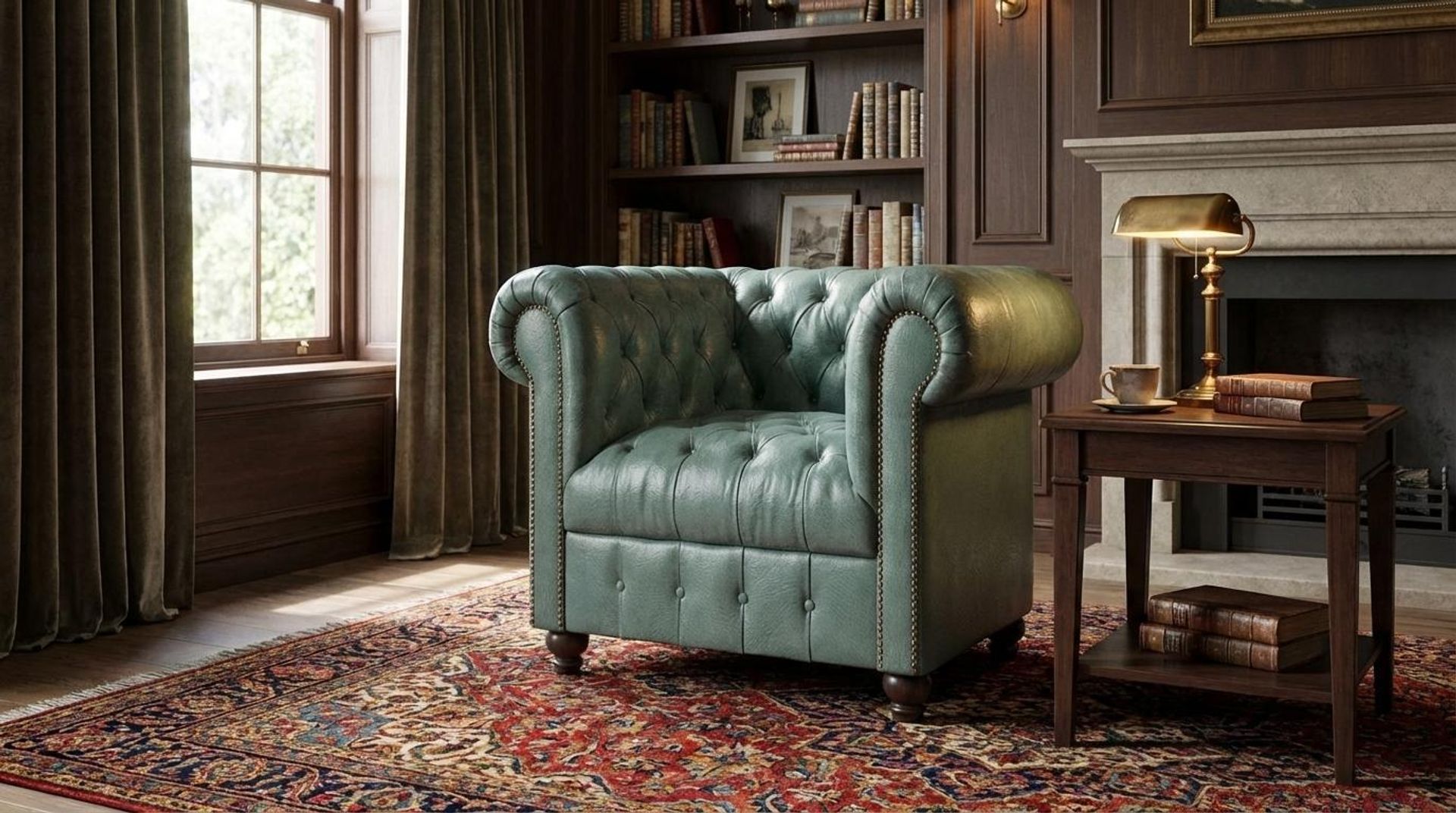 Hayden Home Premium Windsor 1 Seater Sofa, Coco Walnut Leg, Premium Mint Green Upholstery