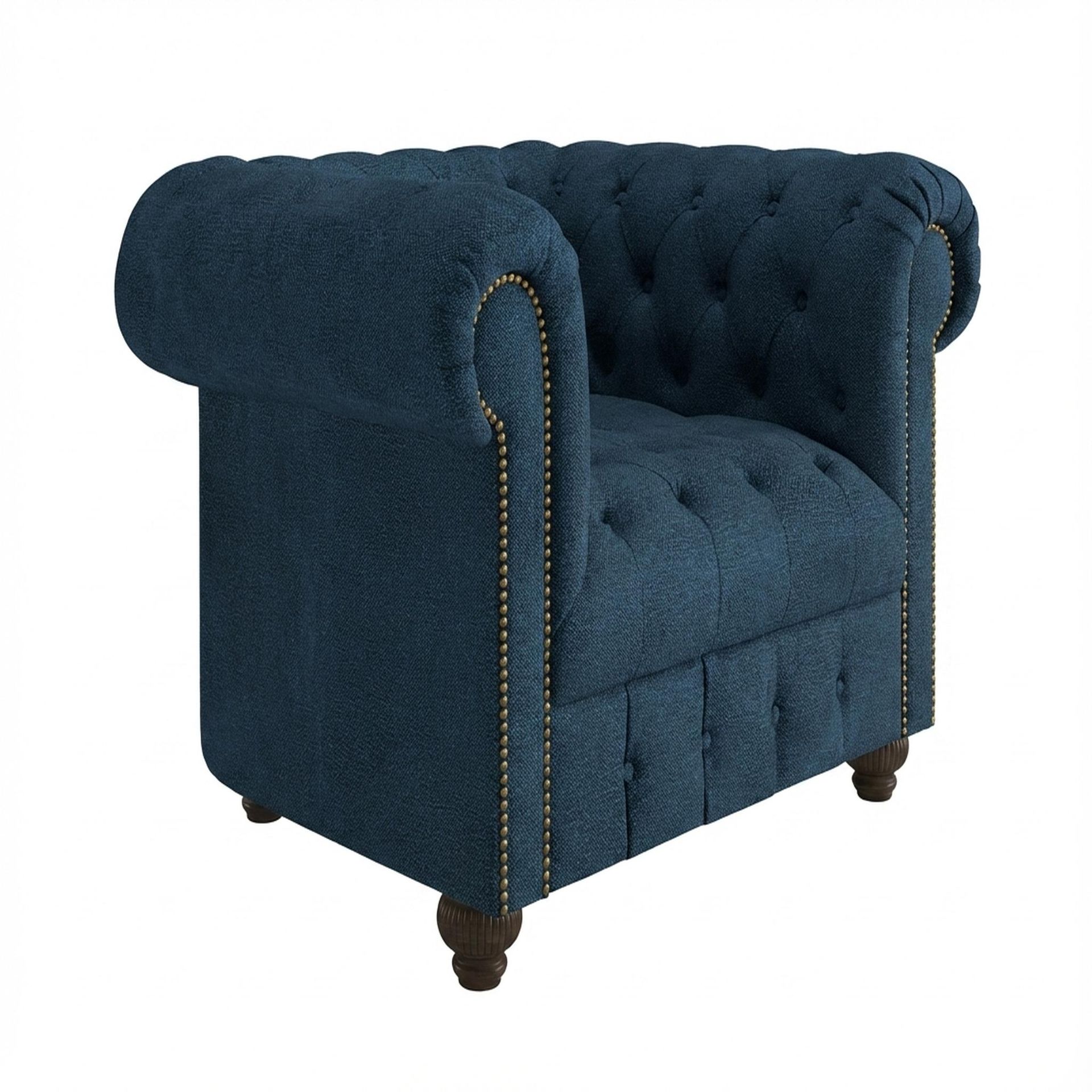 Hayden Home Premium Windsor 1 Seater Sofa, Coco Walnut Leg, Premium Steel Blue Upholstery