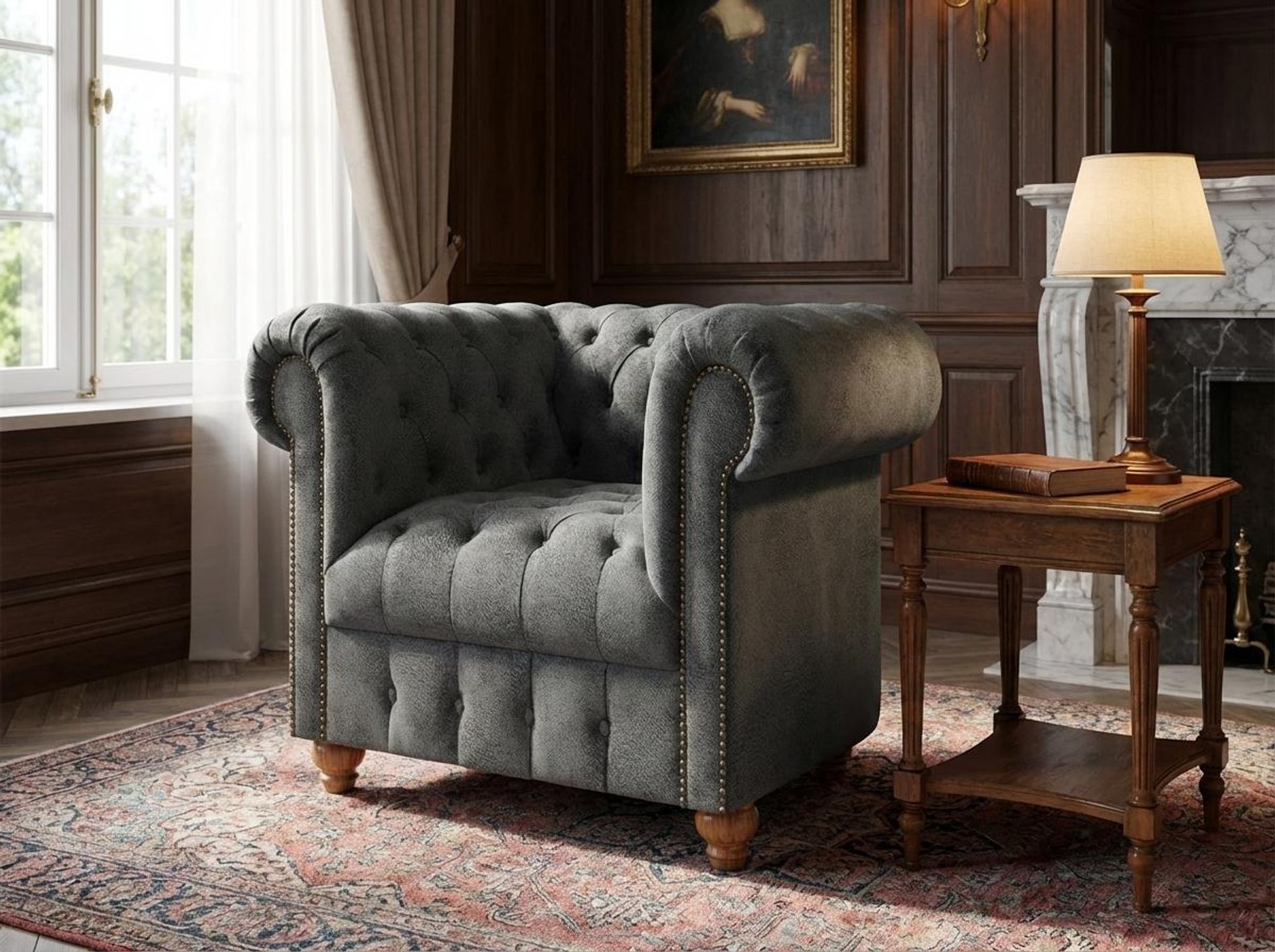 Hayden Home Premium Windsor 1 Seater Sofa, Warm Cedar Leg, Essential Frost Upholstery