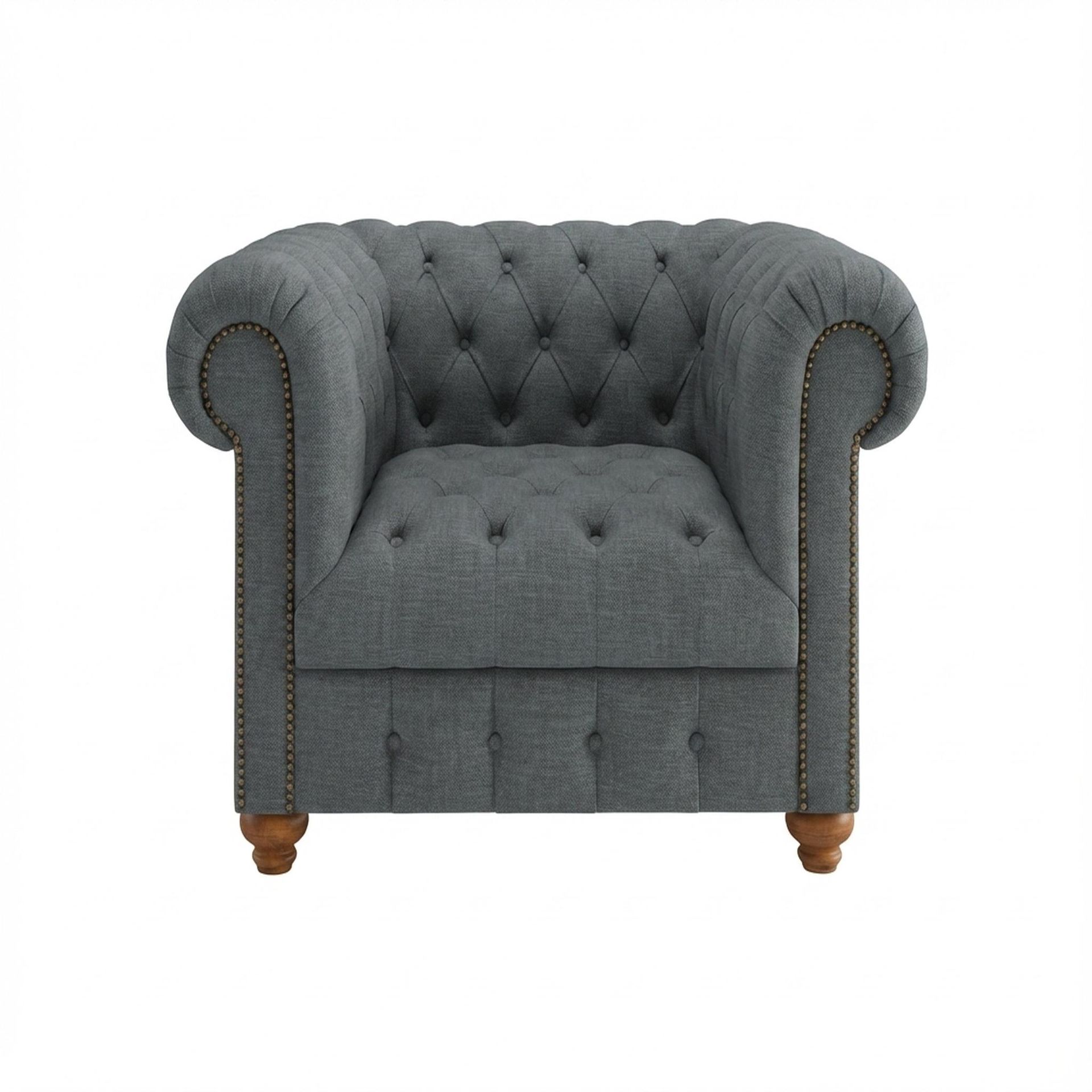 Hayden Home Premium Windsor 1 Seater Sofa, Warm Cedar Leg, Premium Steel Grey Upholstery