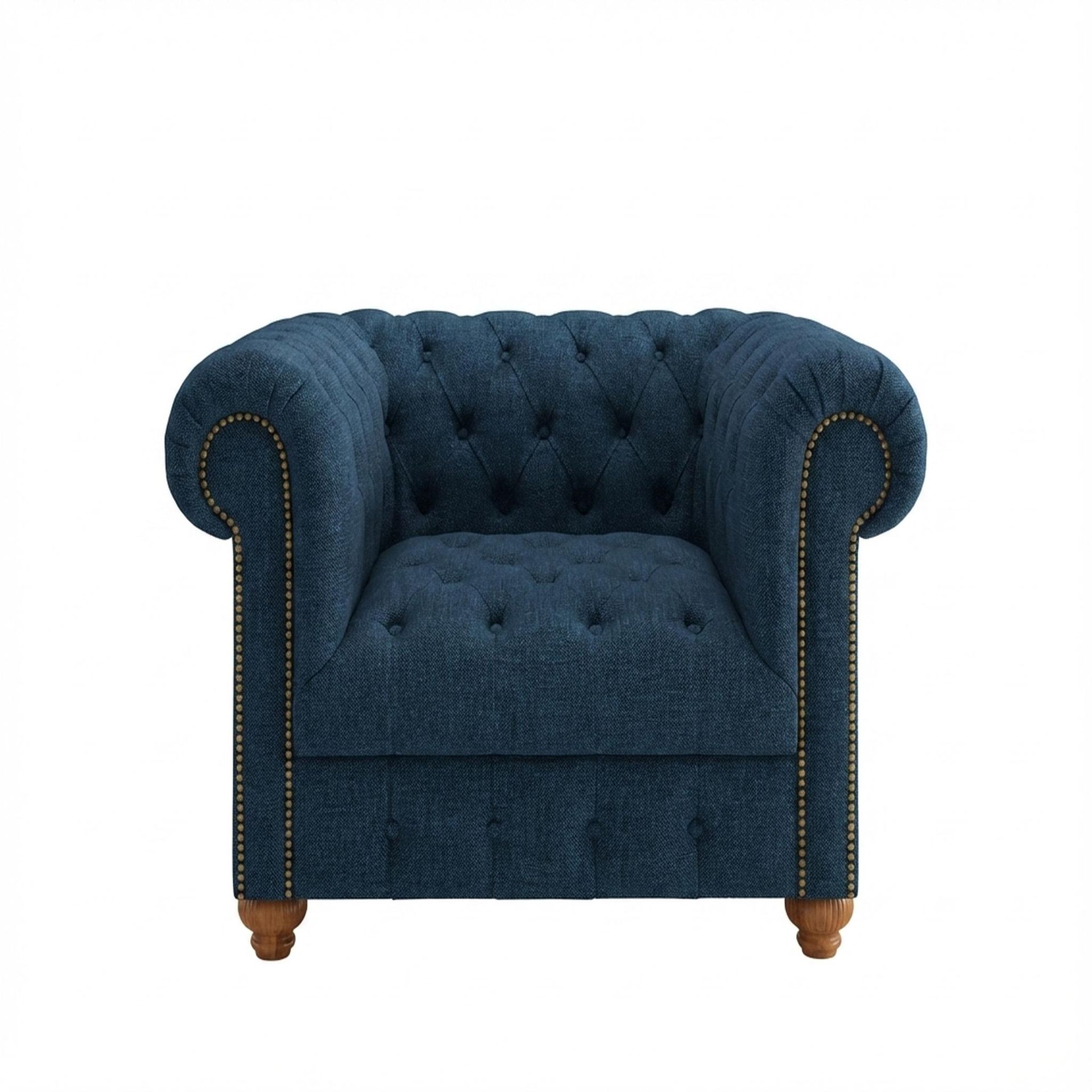 Hayden Home Premium Windsor 1 Seater Sofa, Warm Cedar Leg, Premium Steel Blue Upholstery