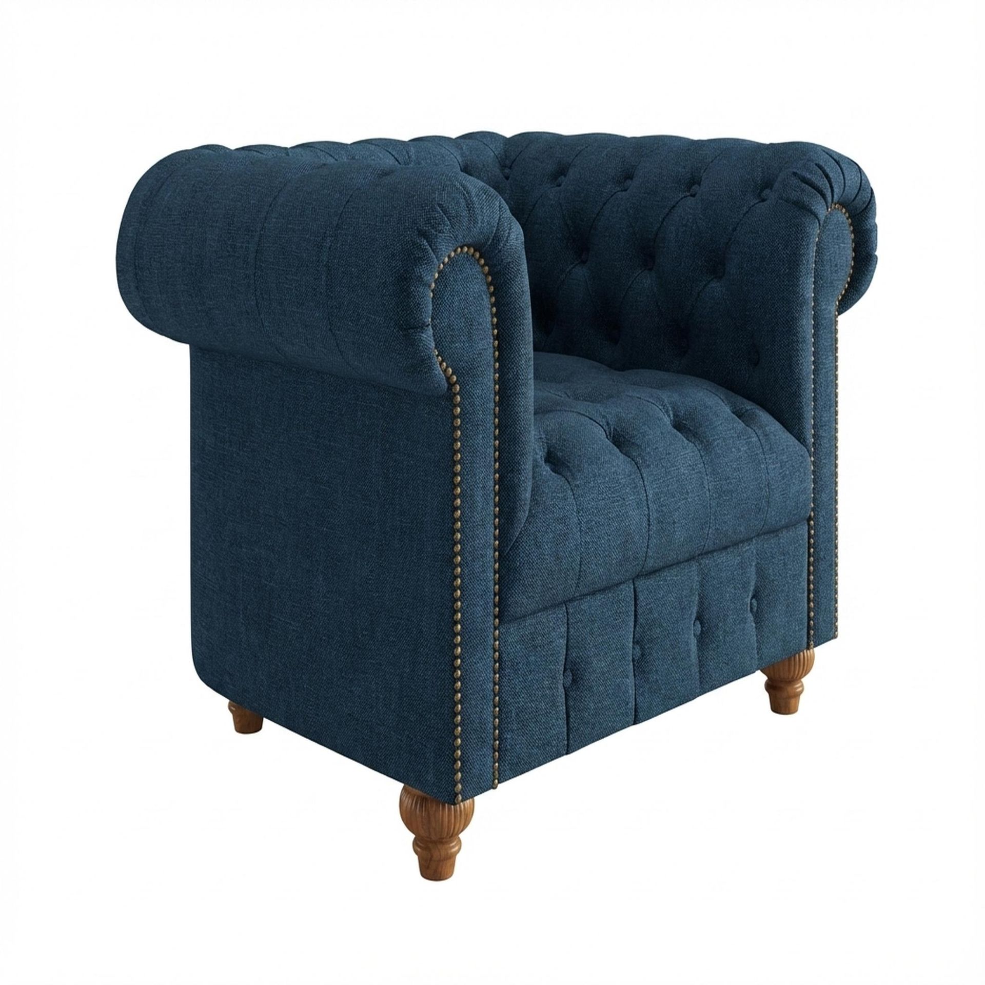 Hayden Home Premium Windsor 1 Seater Sofa, Warm Cedar Leg, Premium Steel Blue Upholstery