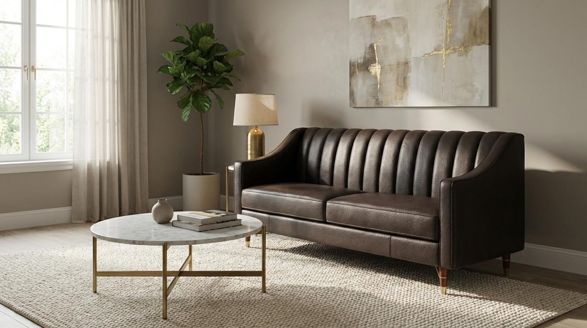 Hayden Home Premium Zurich 3 Seater Sofa, Warm Cedar Leg, Essential Beige Brown Upholstery