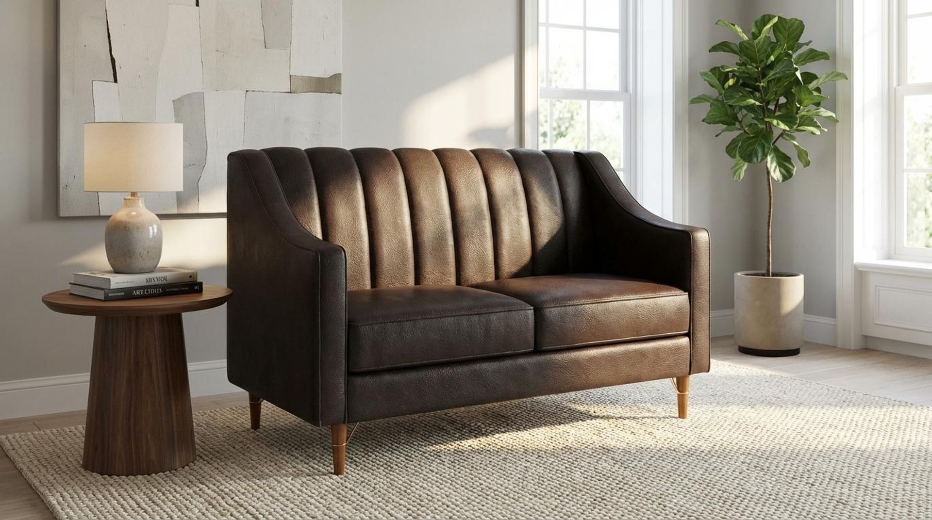 Hayden Home Premium Zurich 2 Seater Sofa, Warm Cedar Leg, Essential Beige Brown Upholstery