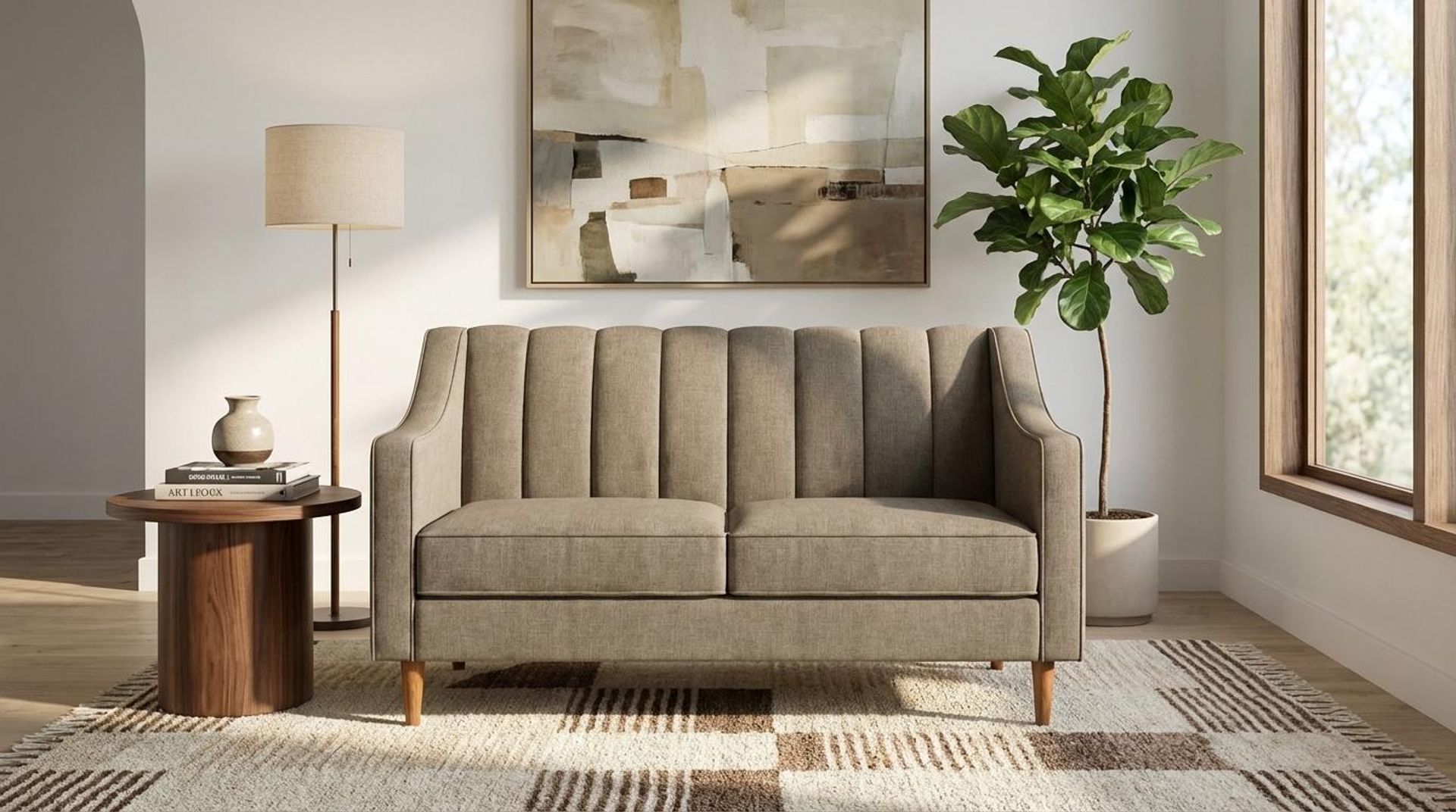 Hayden Home Premium Zurich 2 Seater Sofa, Warm Cedar Leg, Premium Dusky Biege Upholstery