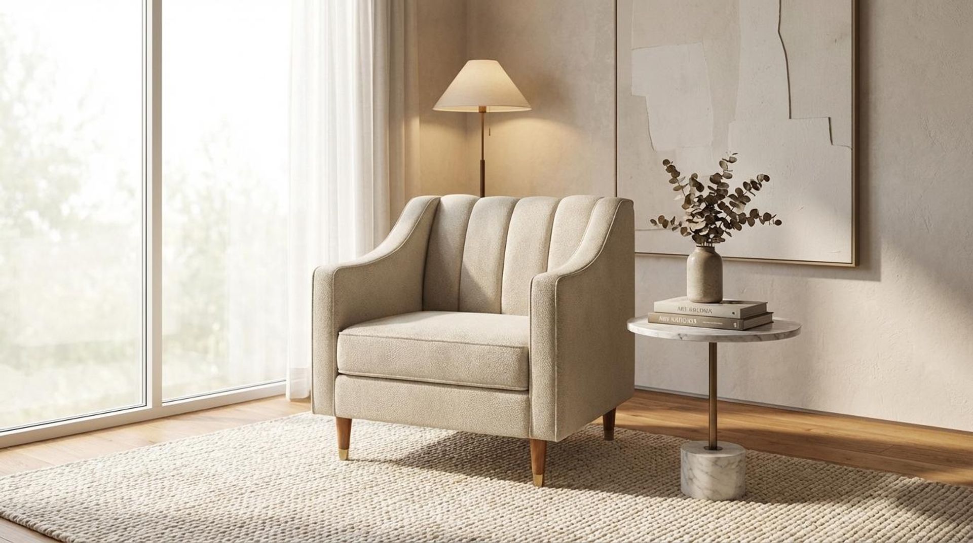 Hayden Home Premium Zurich 1 Seater Sofa, Warm Cedar Leg, Essential Sand Upholstery