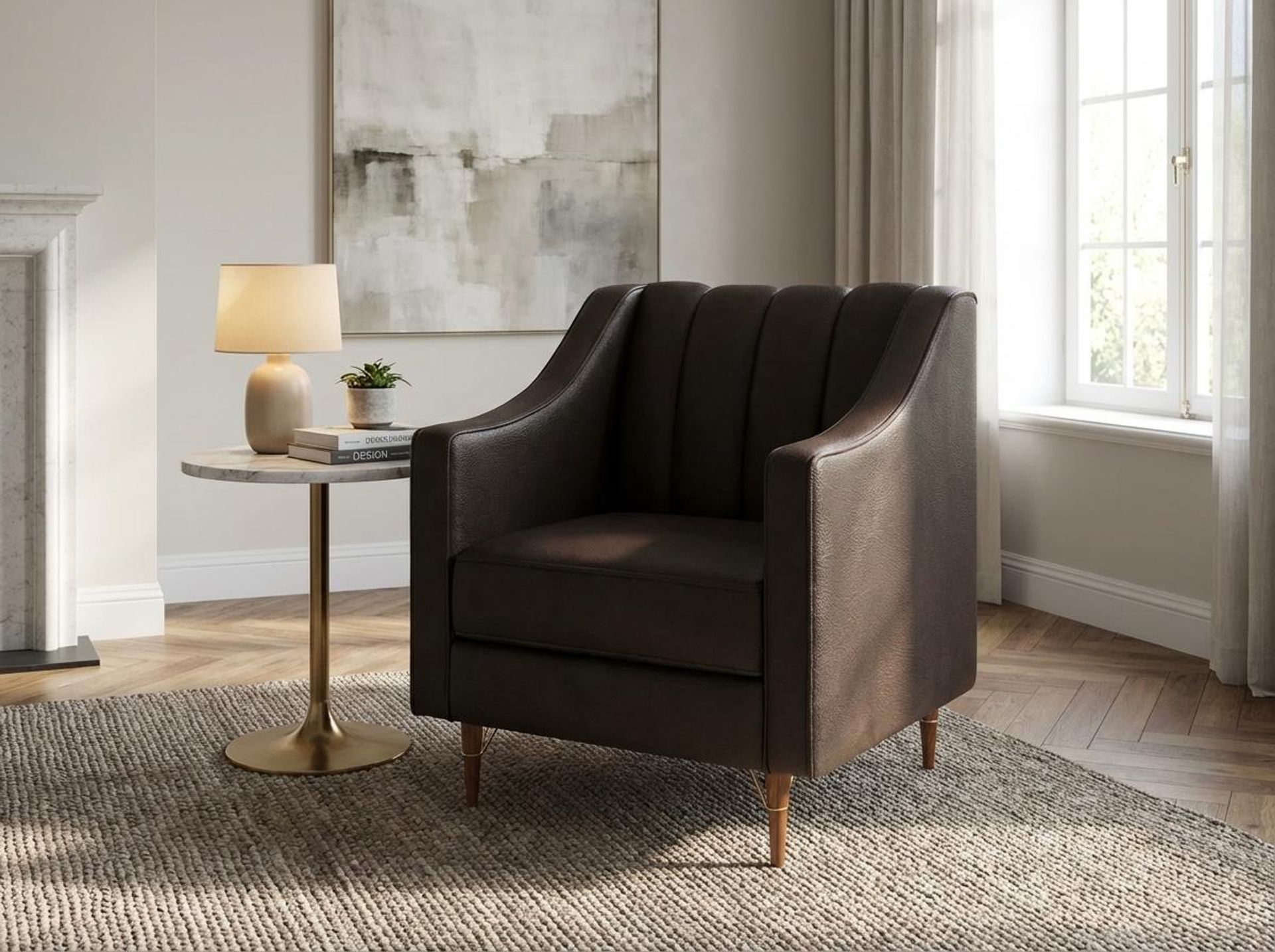 Hayden Home Premium Zurich 1 Seater Sofa, Warm Cedar Leg, Essential Beige Brown Upholstery