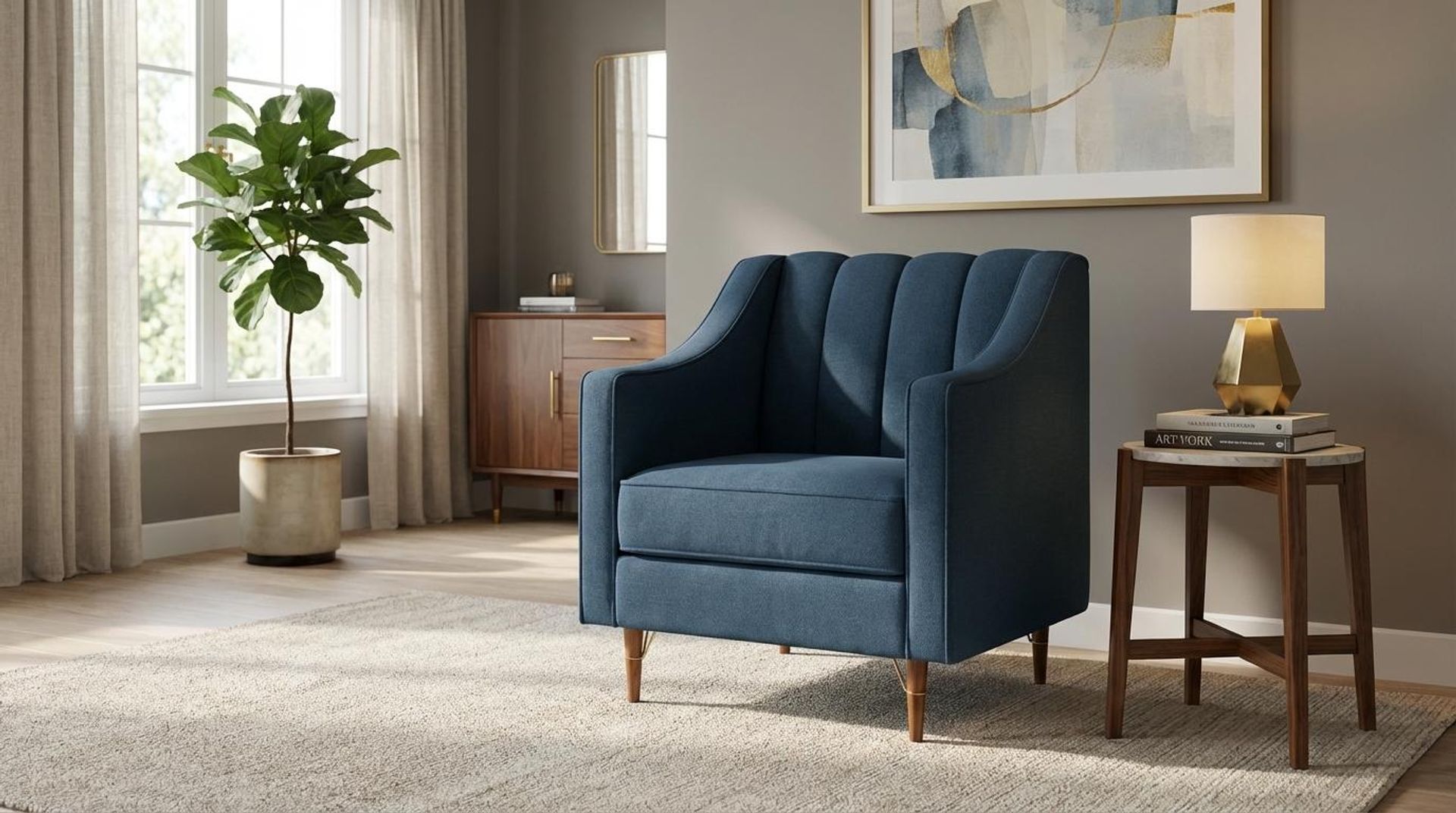 Hayden Home Premium Zurich 1 Seater Sofa, Warm Cedar Leg, Essential Aegean Blue Upholstery