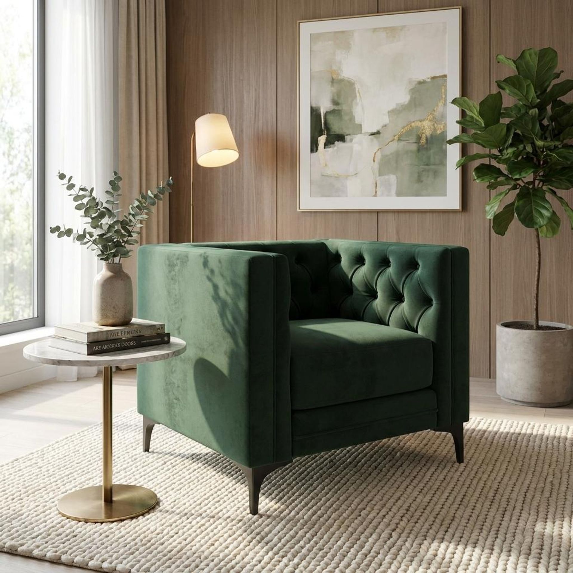 Hayden Home Premium Oslo 1 Seater Sofa, Matt Black Leg, Premium Powder Green Upholstery