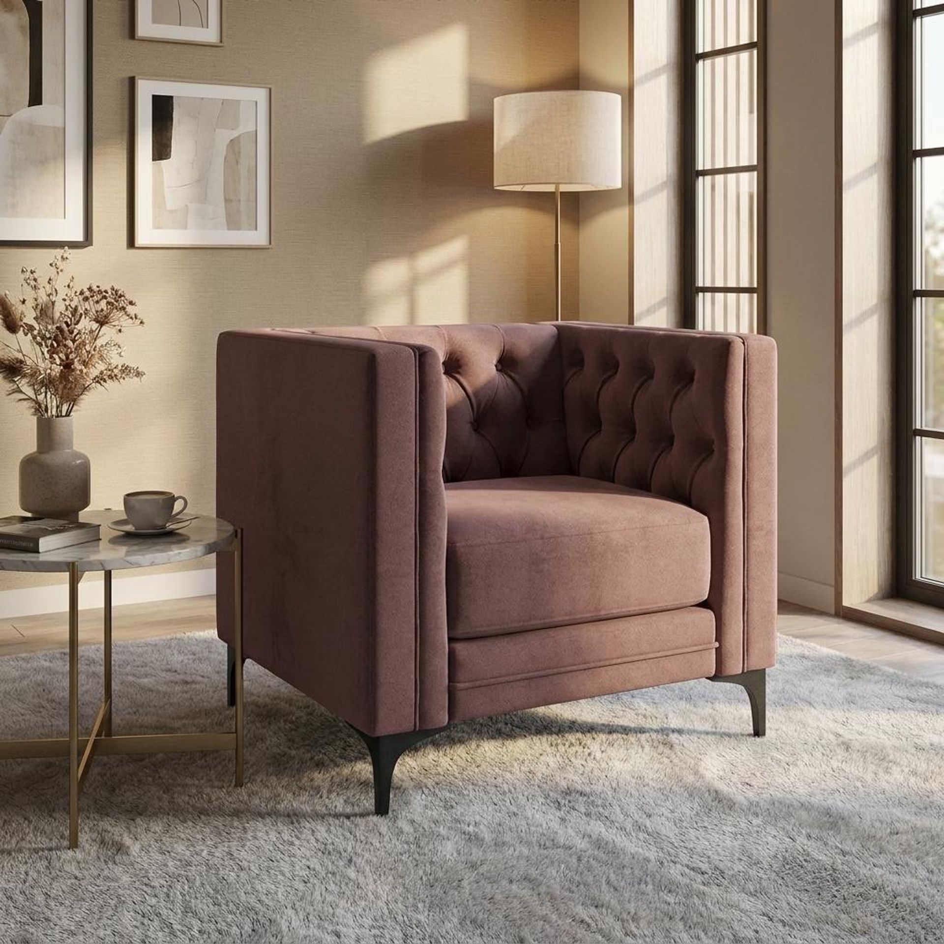 Hayden Home Premium Oslo 1 Seater Sofa, Matt Black Leg, Premium Ballet Pink Upholstery