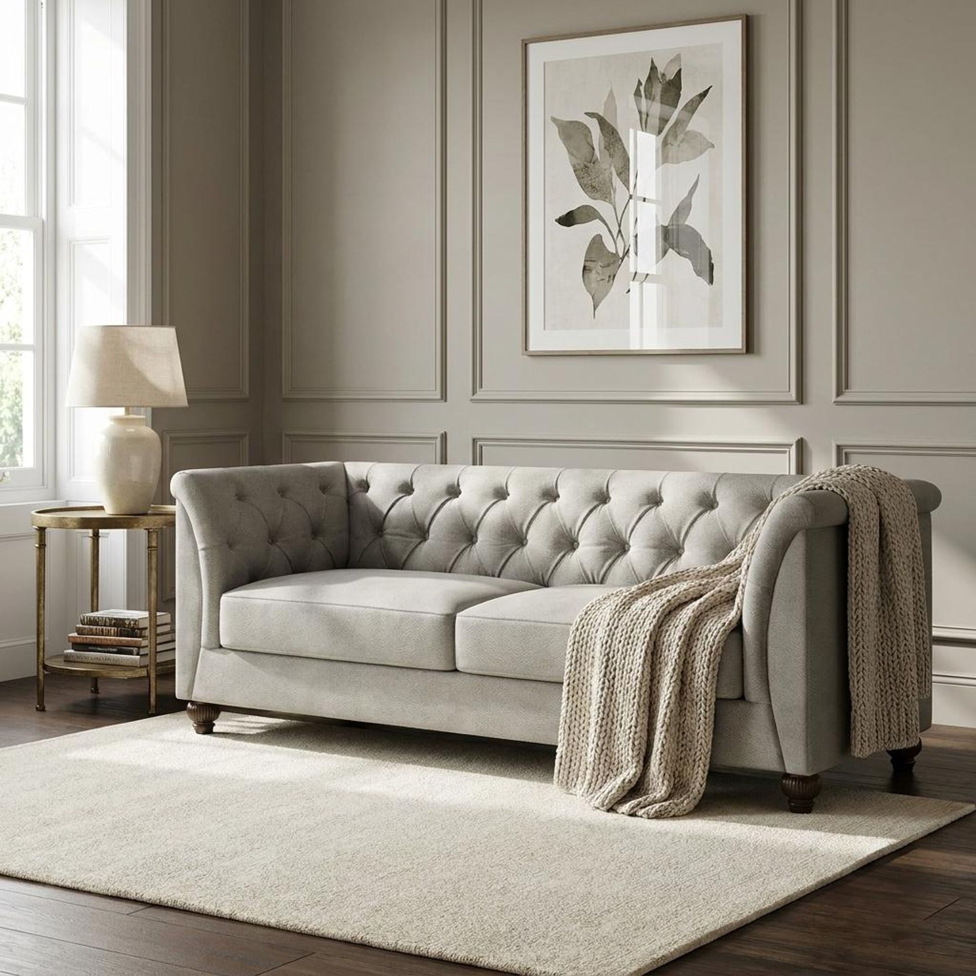 Hayden Home Premium Victoria 3 Seater Sofa, Coco Walnut Leg, Essential Bone Upholstery