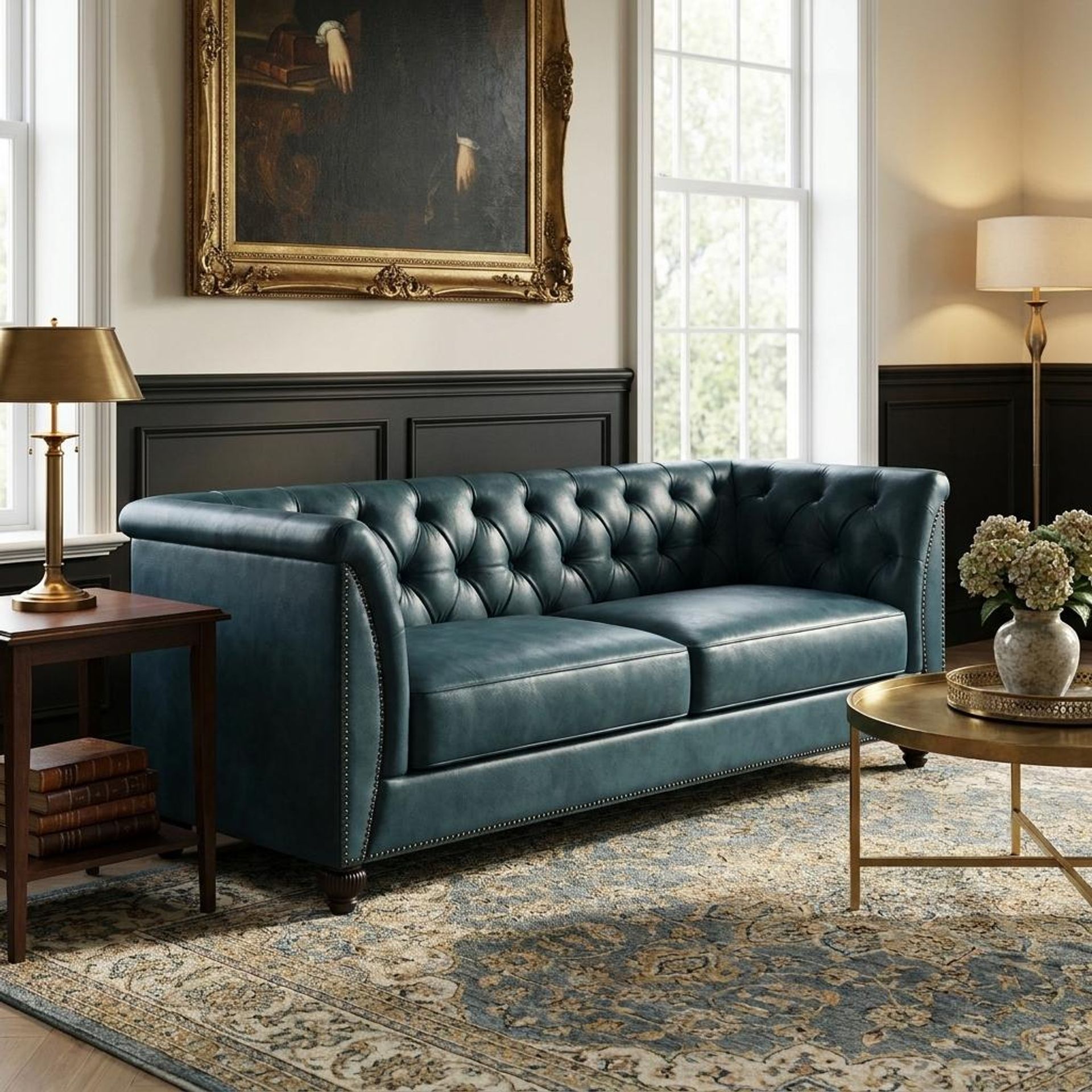 Hayden Home Premium Victoria 3 Seater Sofa, Coco Walnut Leg, Essential Teal Mist Upholstery