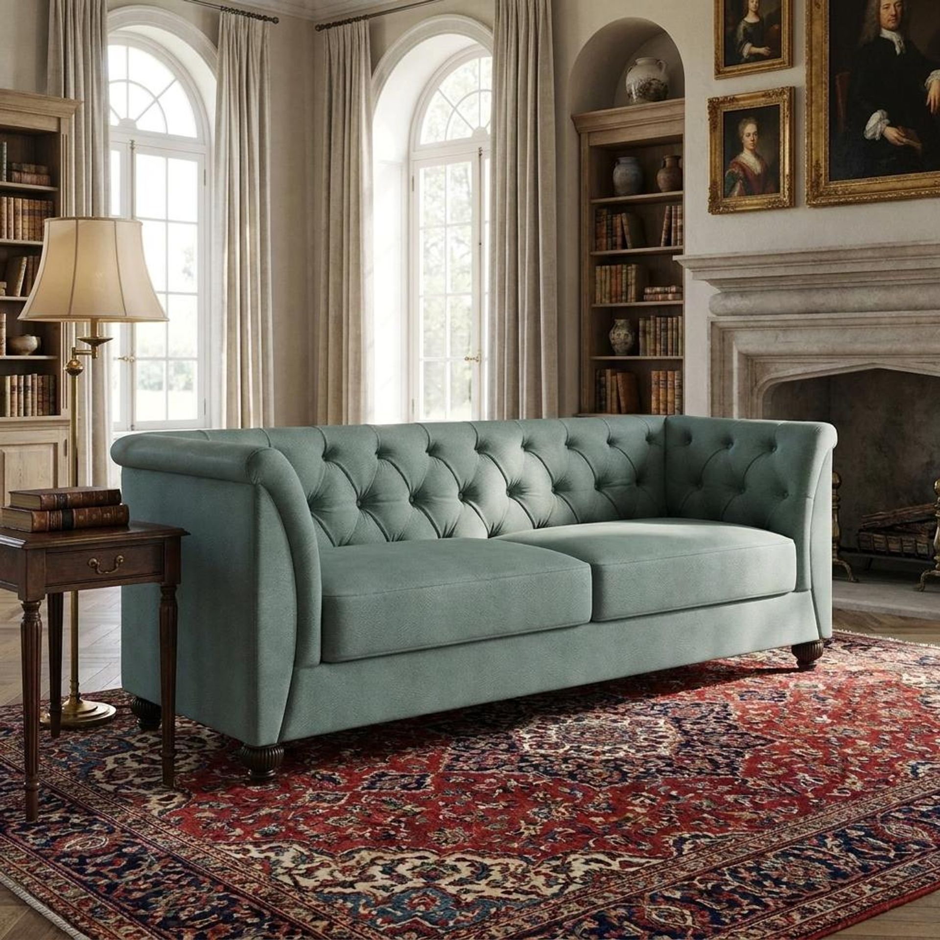 Hayden Home Premium Victoria 3 Seater Sofa, Coco Walnut Leg, Premium Mint Green Upholstery