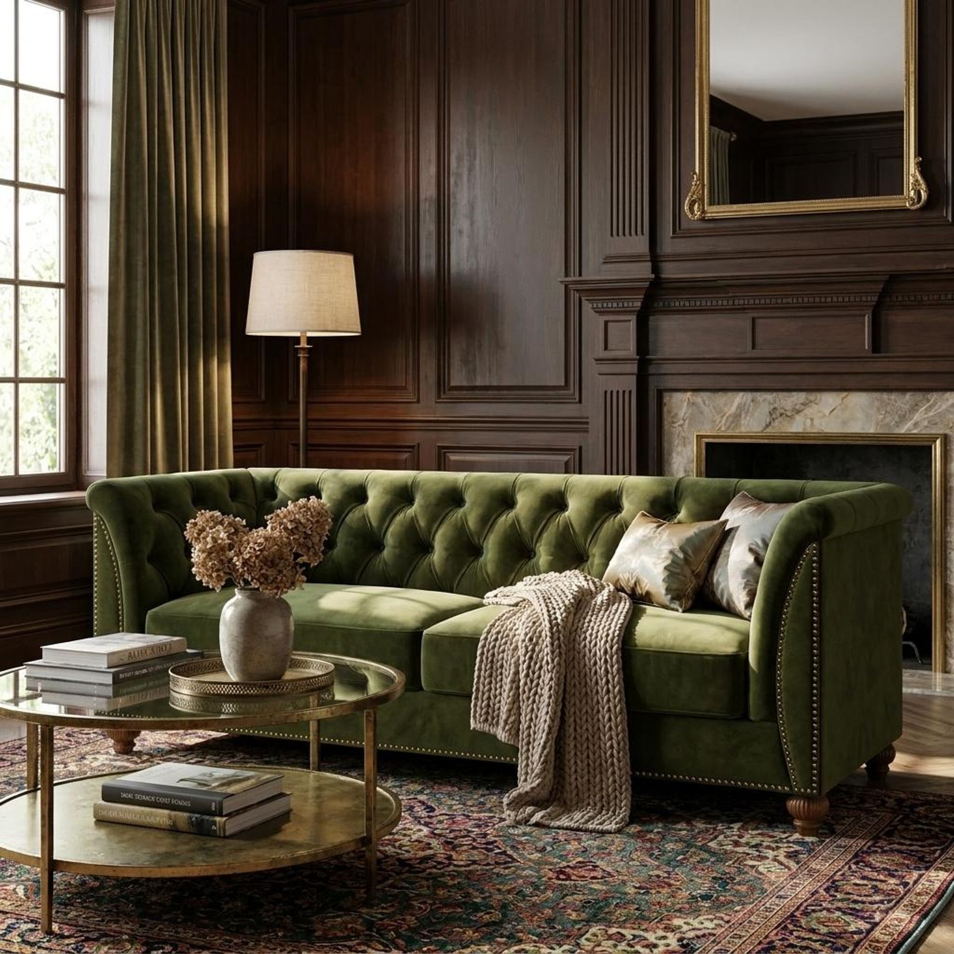 Hayden Home Premium Victoria 3 Seater Sofa, Warm Cedar Leg, Premium Emerald Upholstery