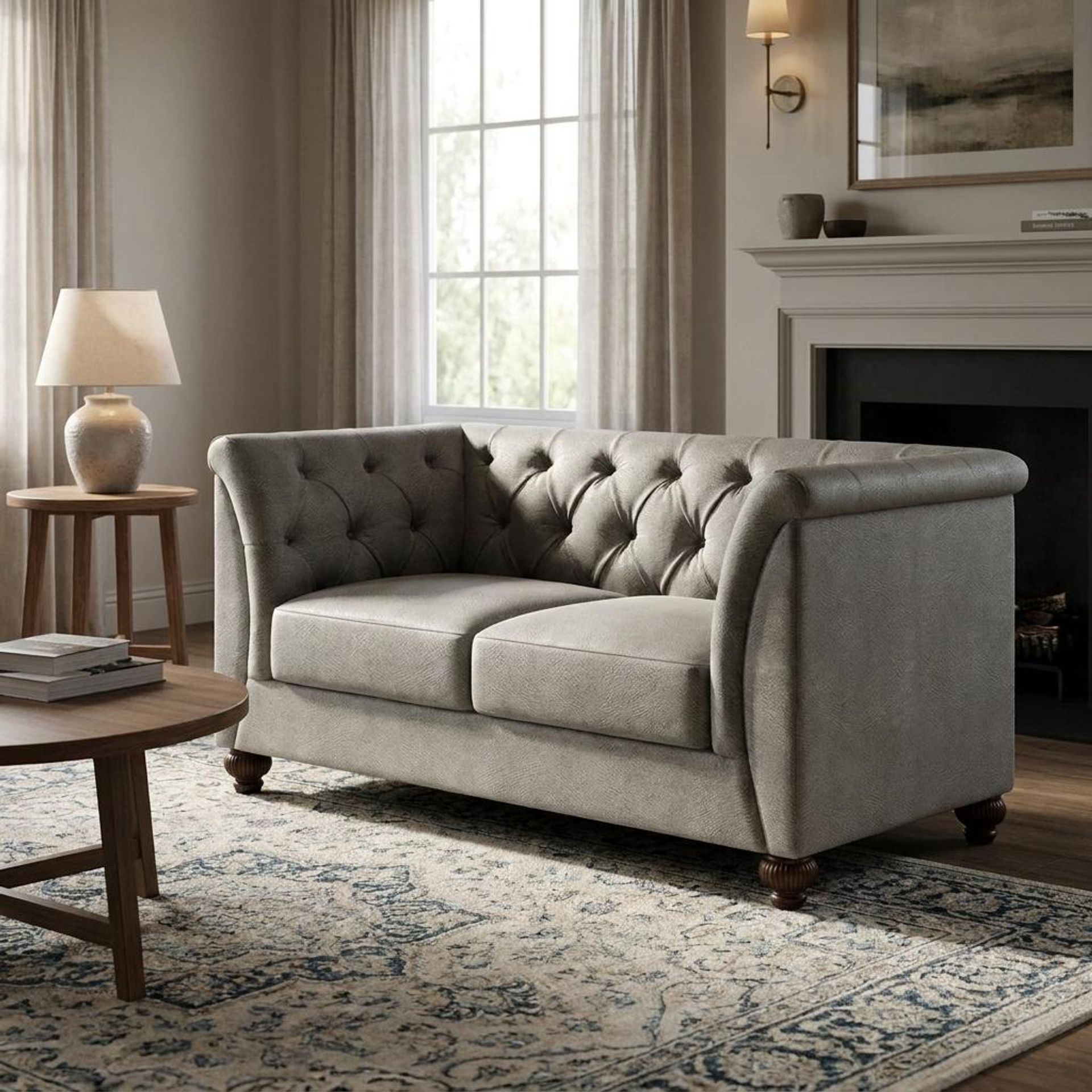 Hayden Home Premium Victoria 2 Seater Sofa, Coco Walnut Leg, Essential Bone Upholstery