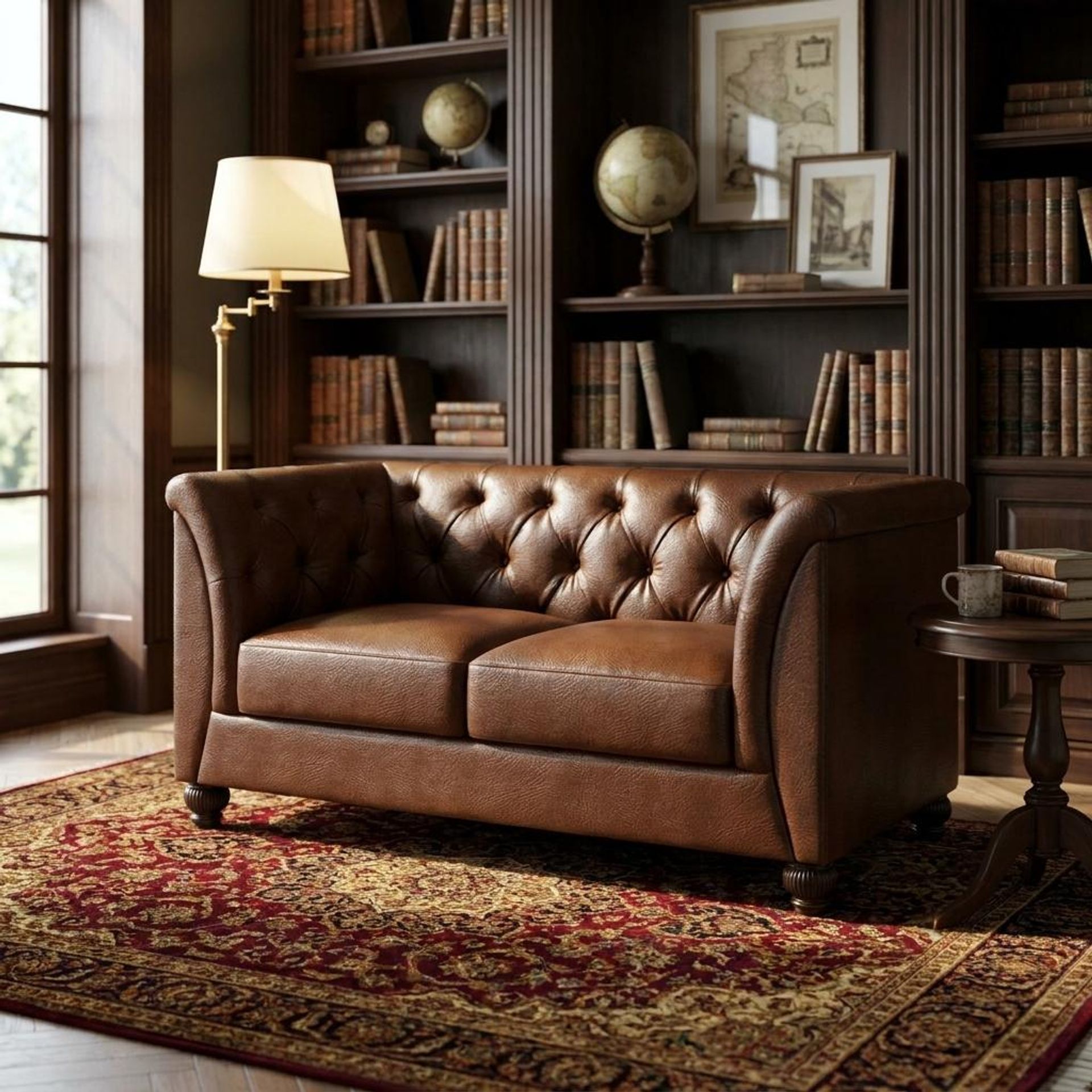 Hayden Home Premium Victoria 2 Seater Sofa, Coco Walnut Leg, Premium Rust Orange Upholstery