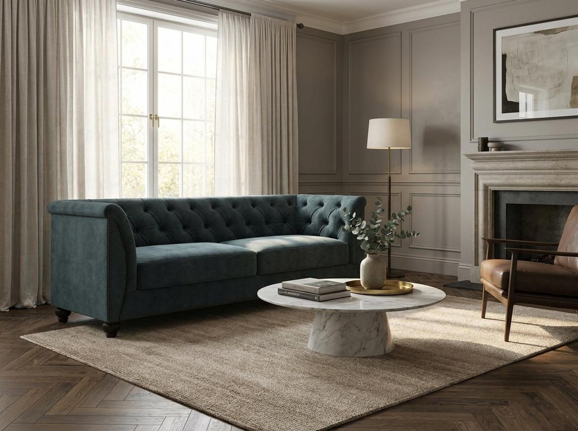 Hayden Home Premium Victoria 1 Seater Sofa, Warm Cedar Leg, Essential Beige Brown Upholstery