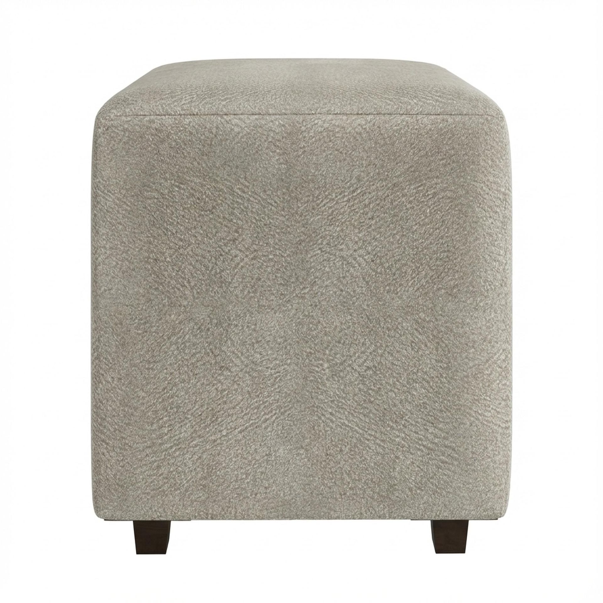 Hayden Home Premium Wooden Square Pouf, Coco Walnut Legs, Essential Bone Upholstery