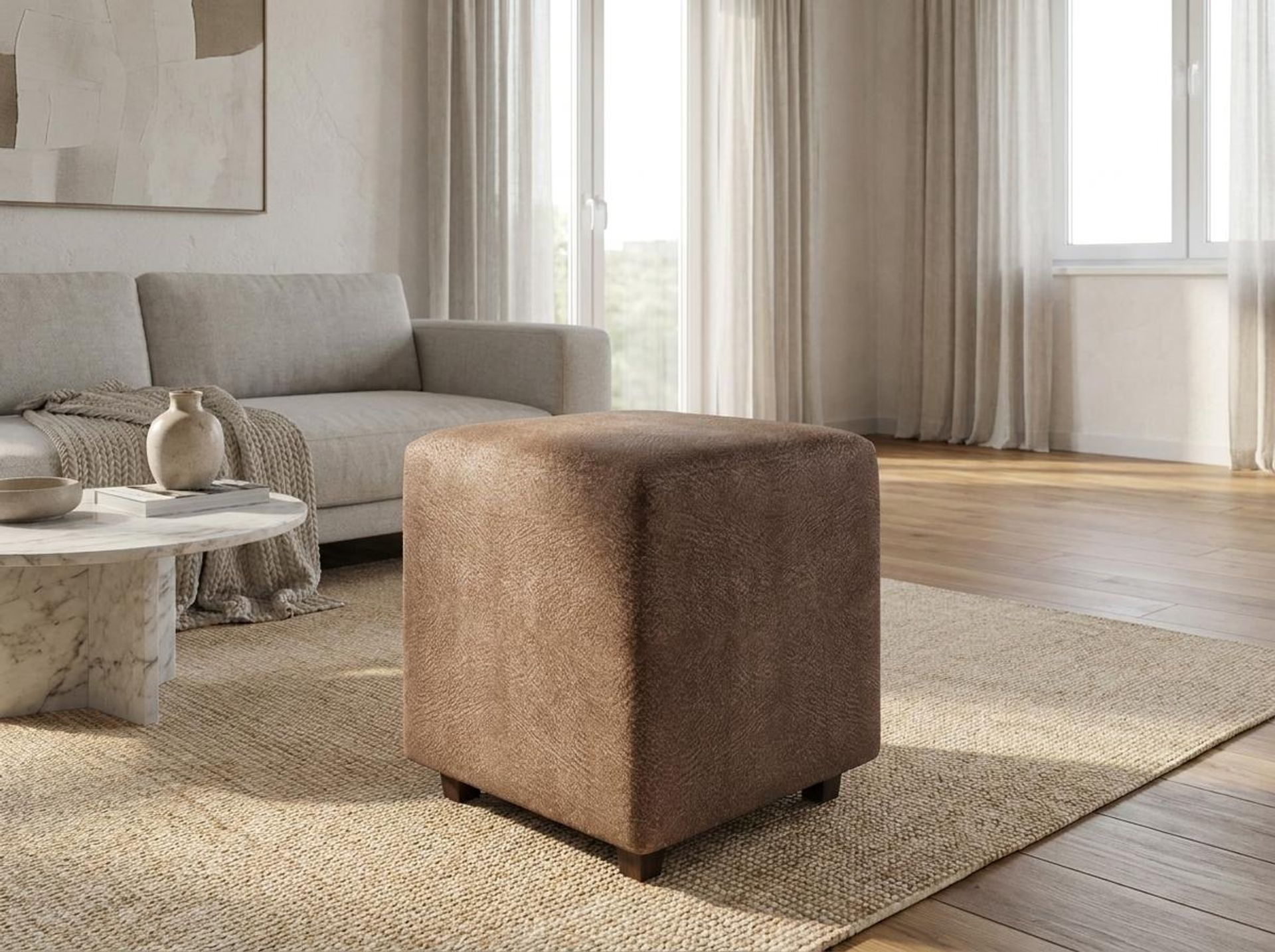 Hayden Home Premium Wooden Square Pouf, Coco Walnut Legs, Essential Ballet Slipper Upholstery